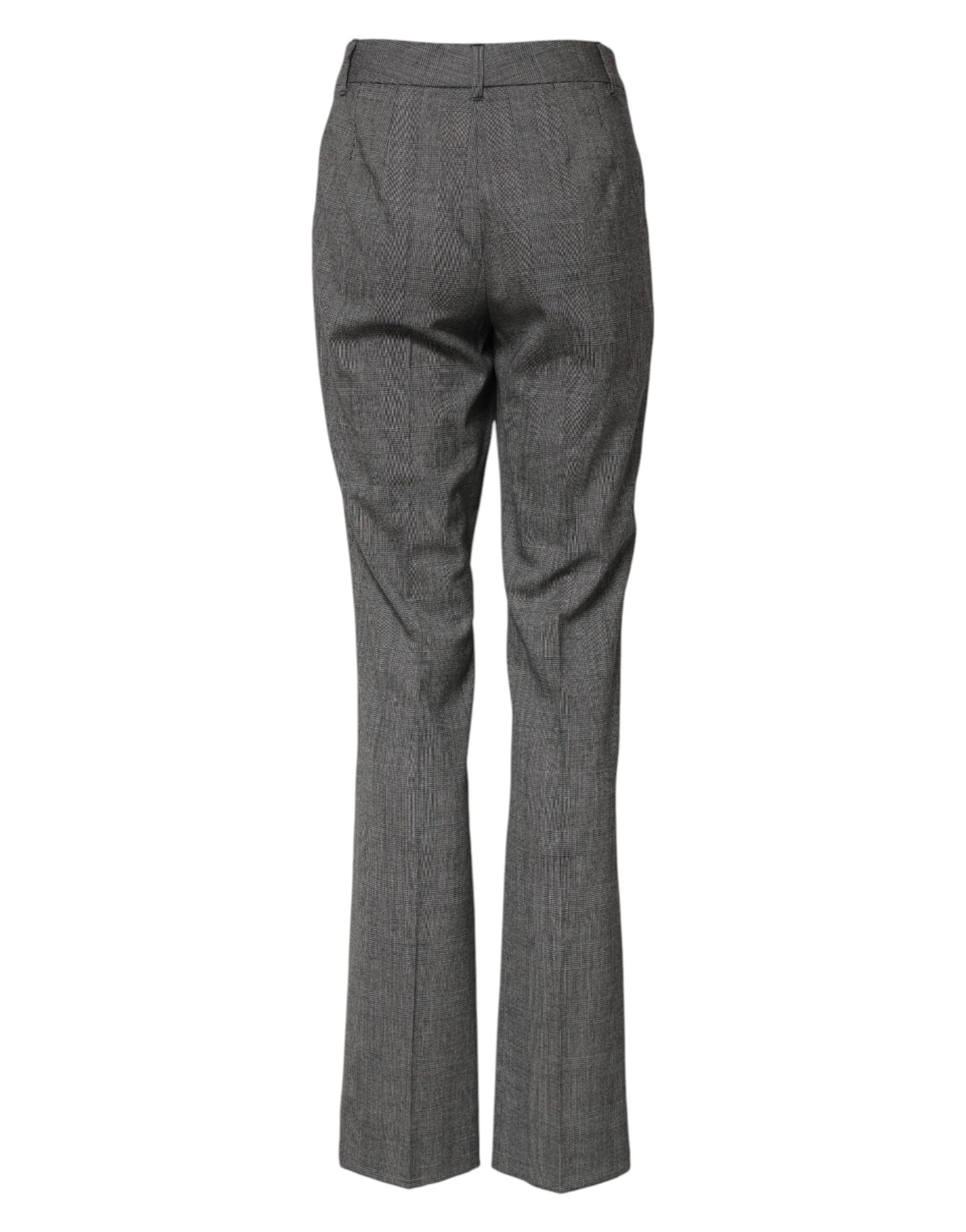 Gray Checkered High Waist Flared Pants