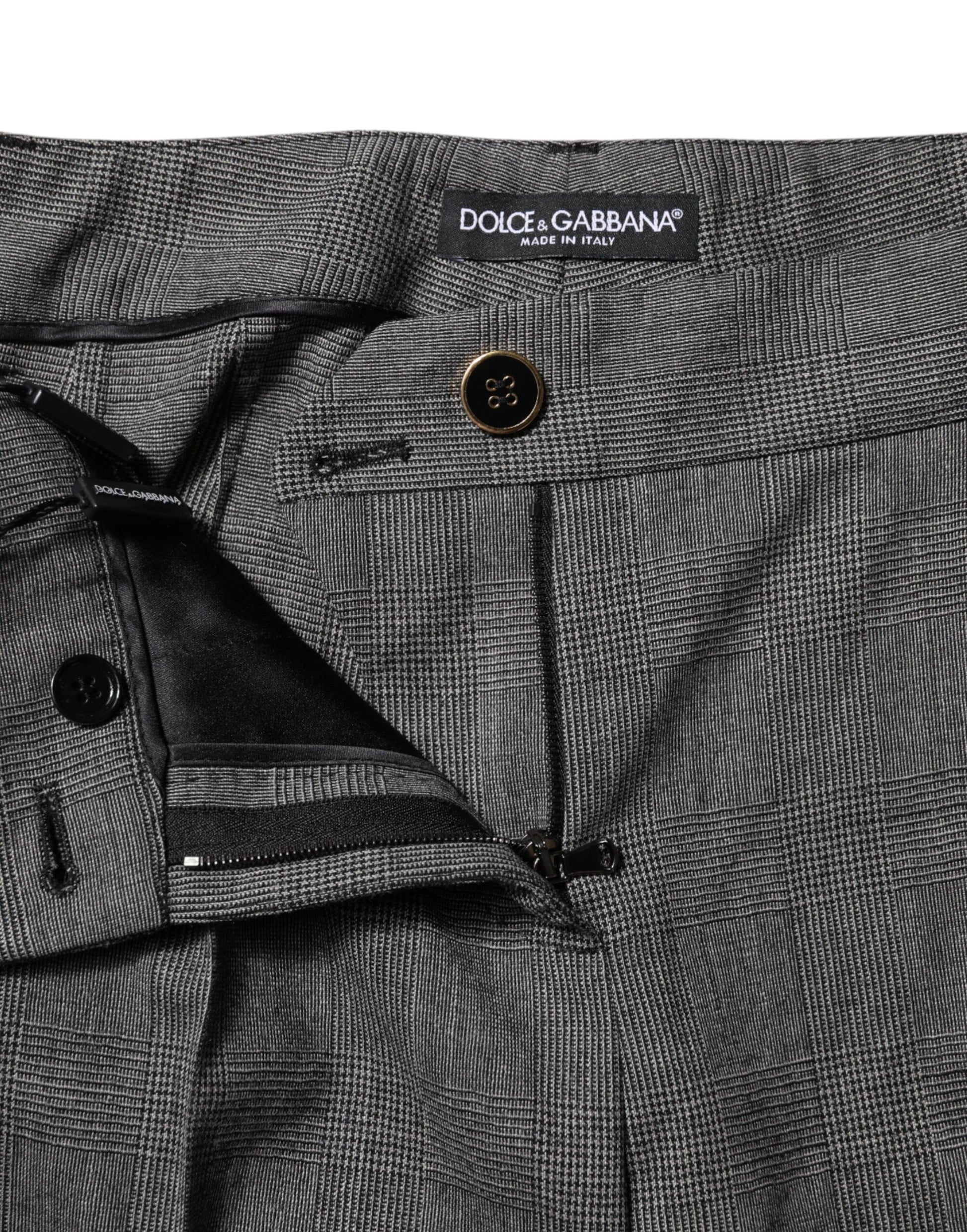 Gray Checkered High Waist Flared Pants