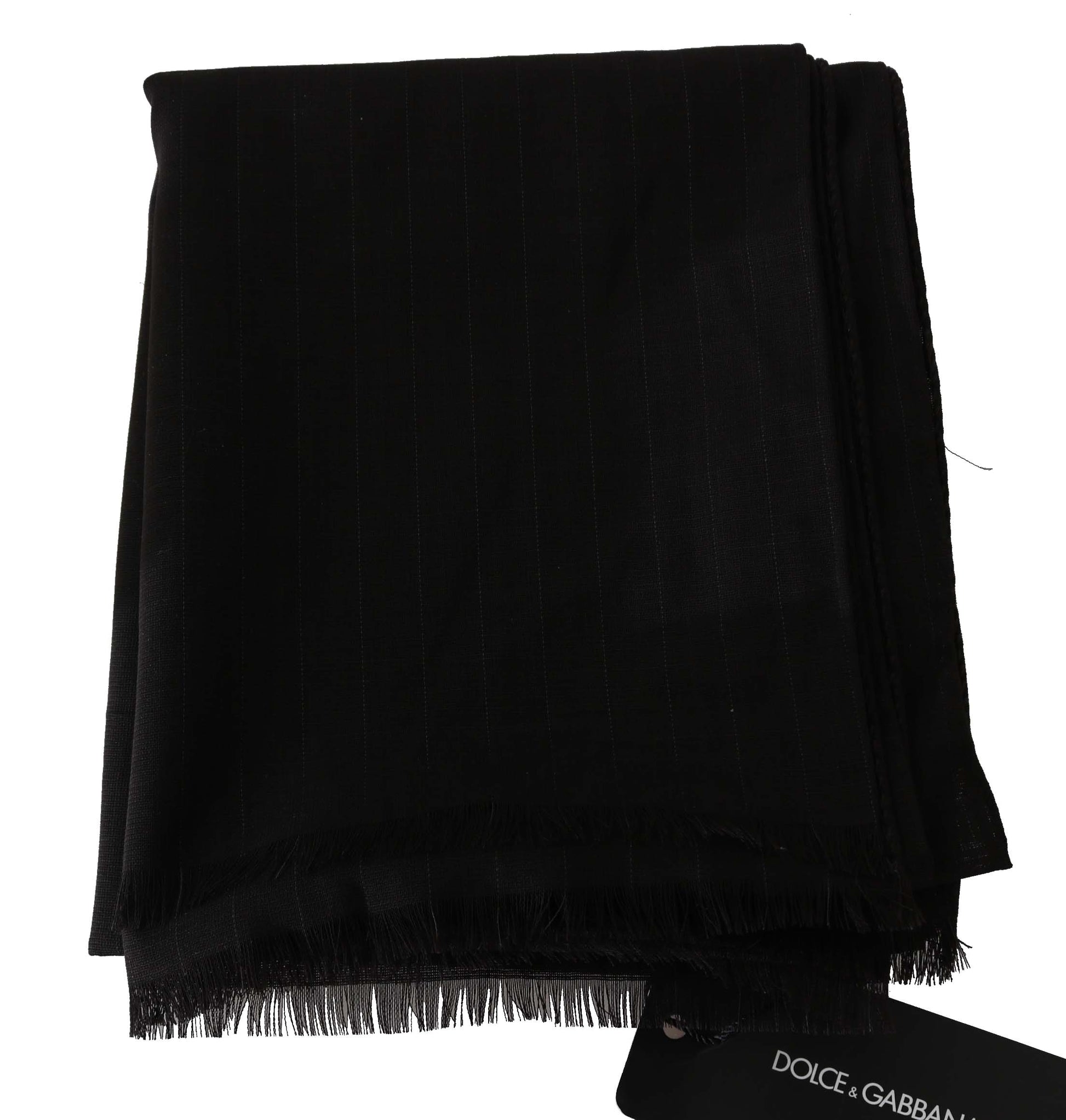 Dark Gray Virgin Wool Striped Pattern Wrap Scarf