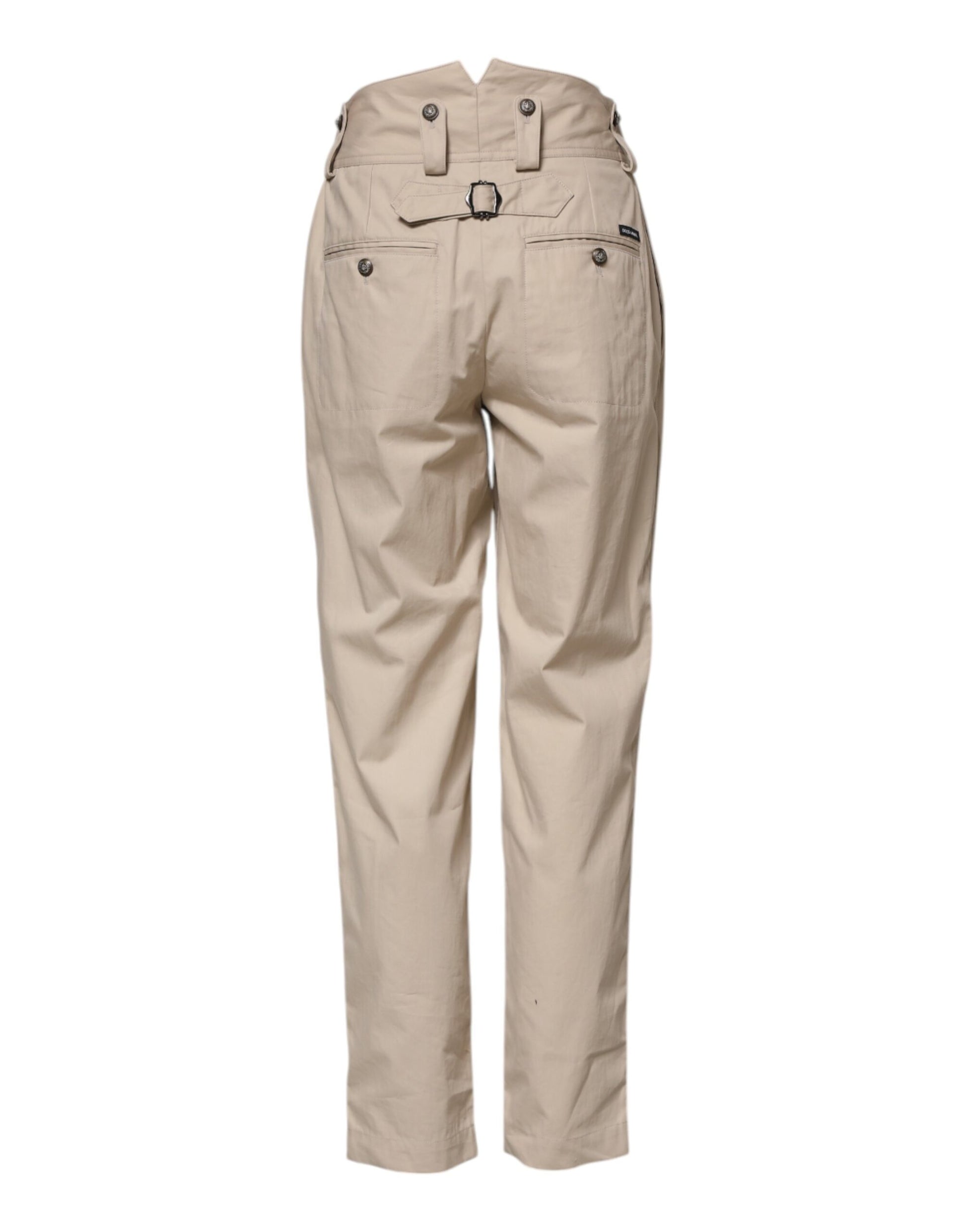 Beige Cotton High Waisted Pants