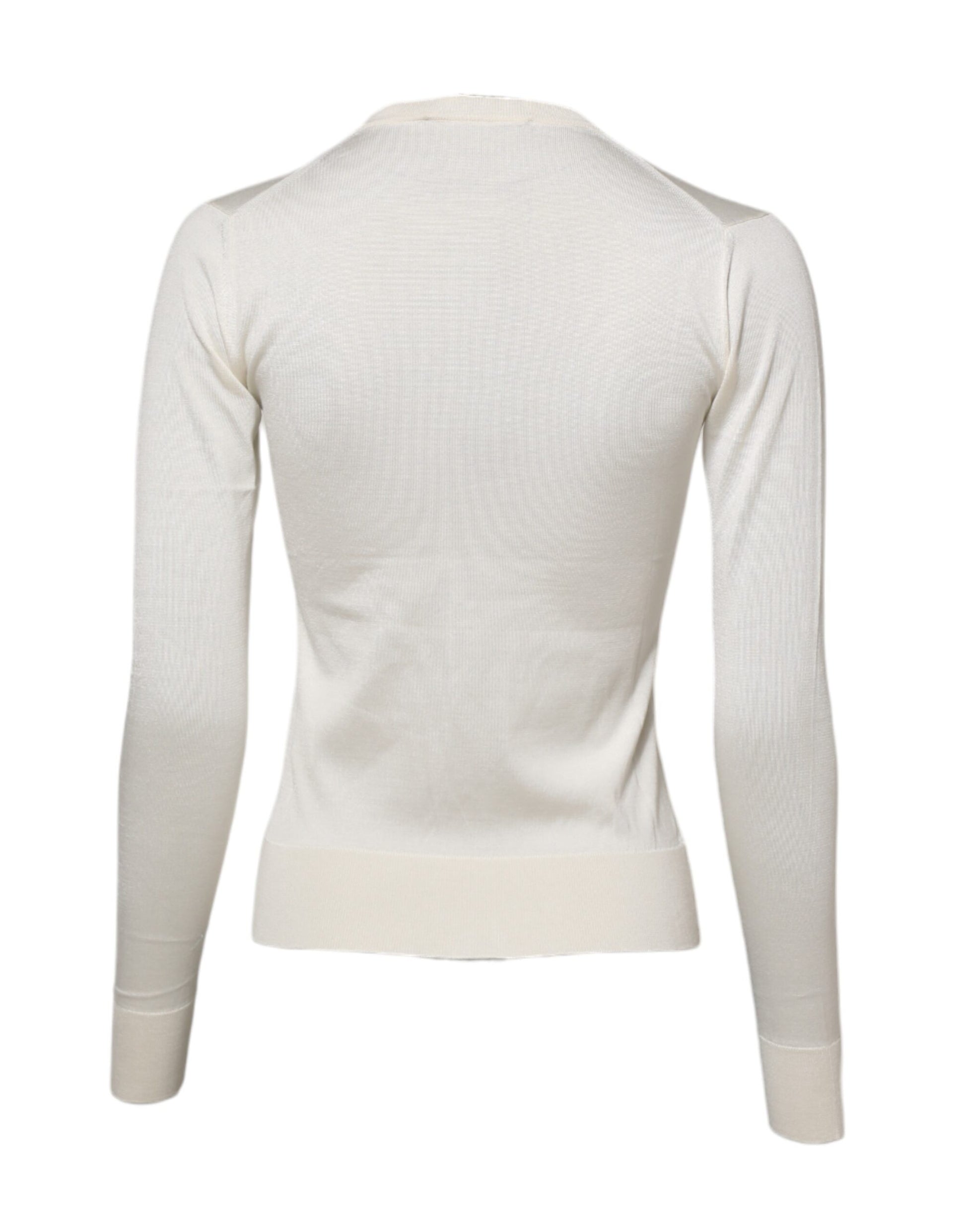 White Silk Lily Embellished Cardigan Sweater