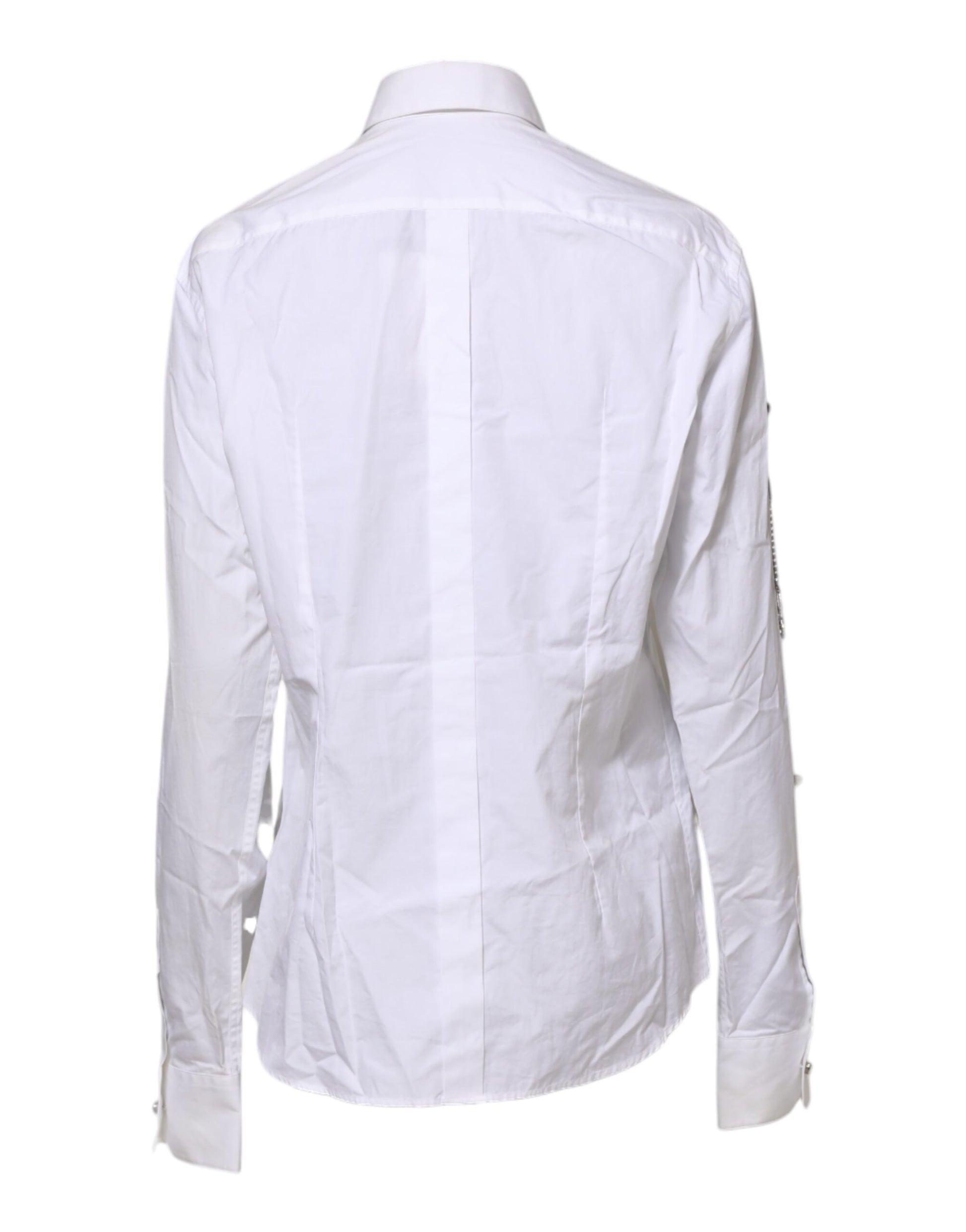 White Crystal Embellished Collared Shirt Top