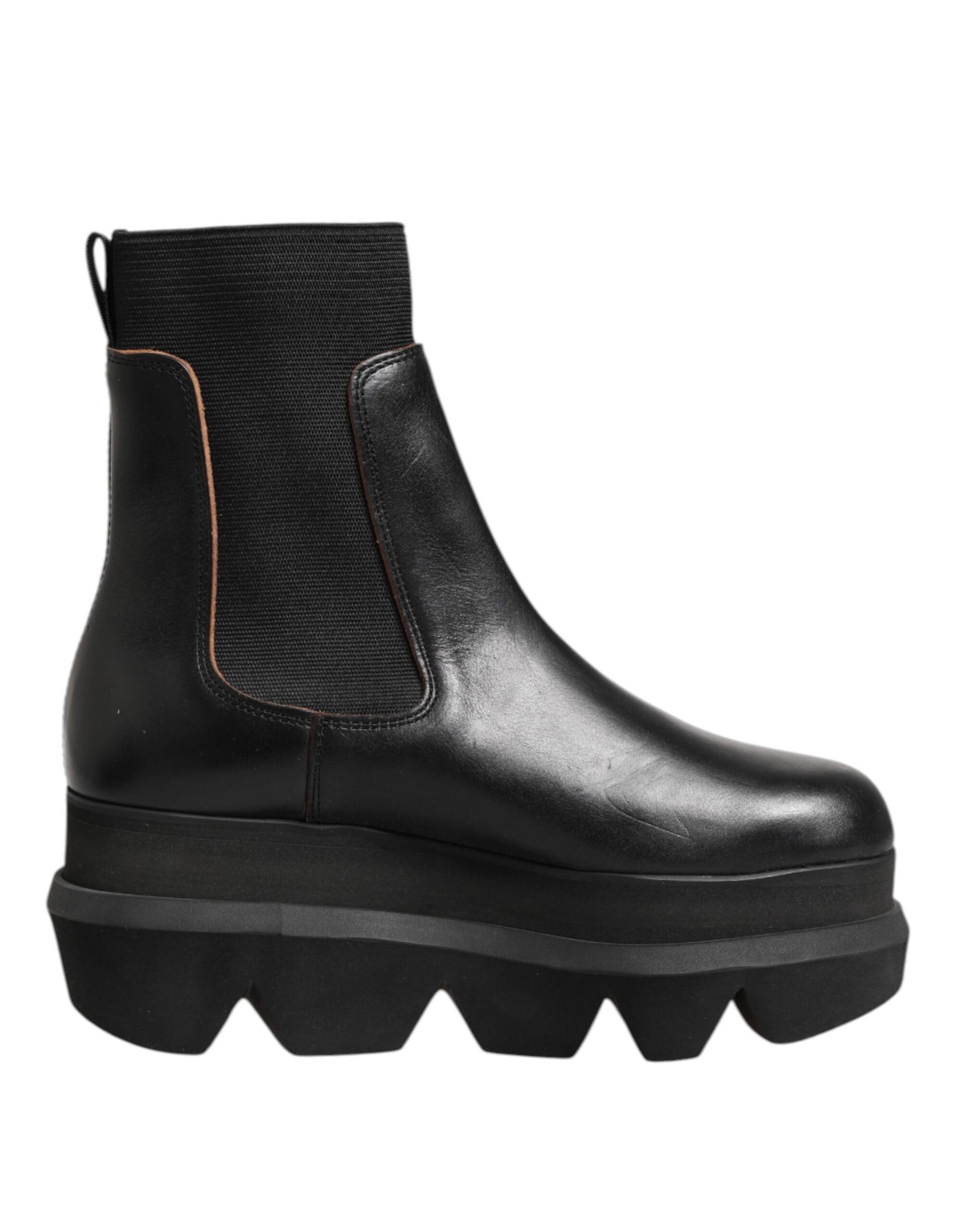 Black Chelsea Leather Pull On Women Ankle Boots Shoes