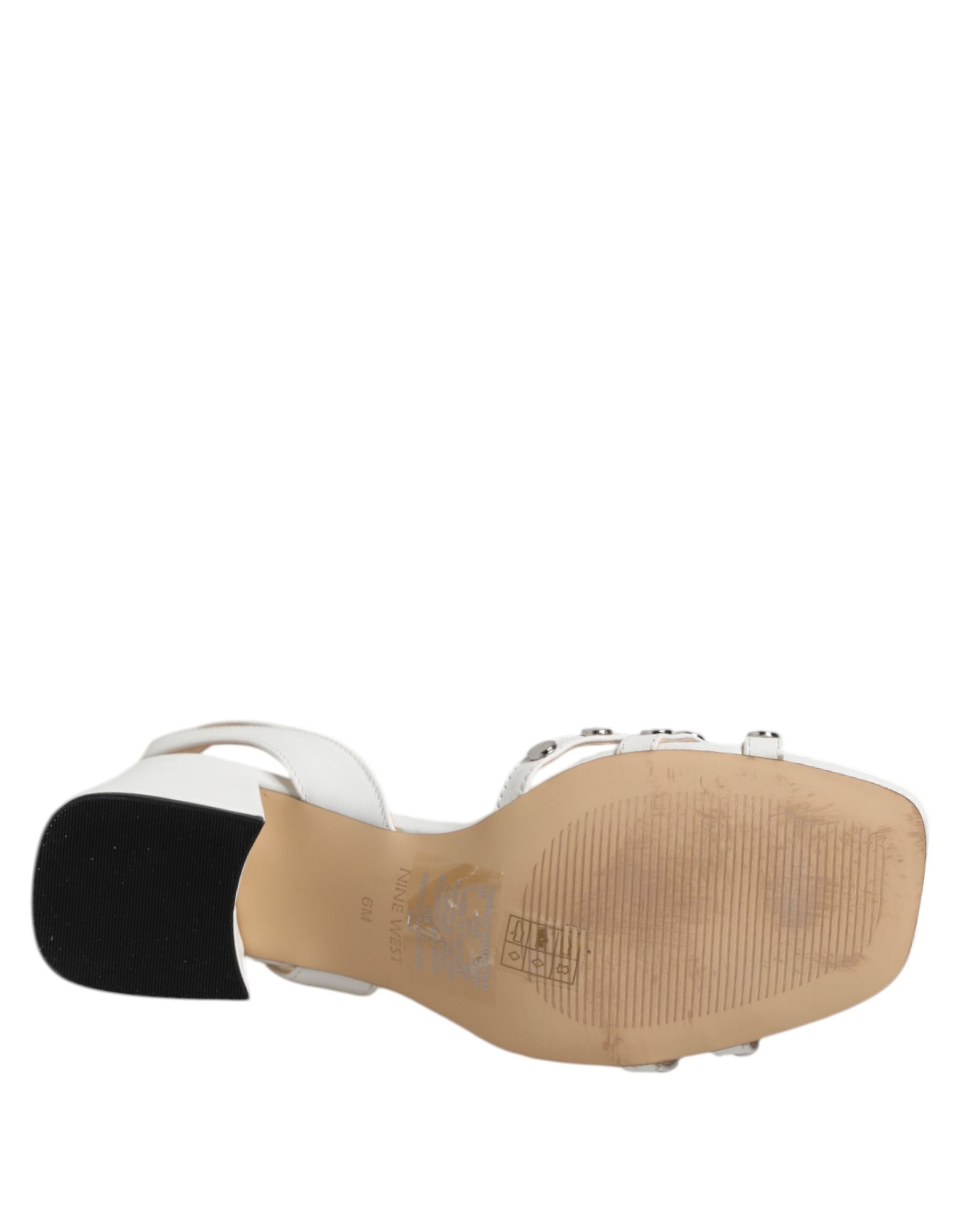 White Block Heeled Studded Wrap Strap Sandals Shoes