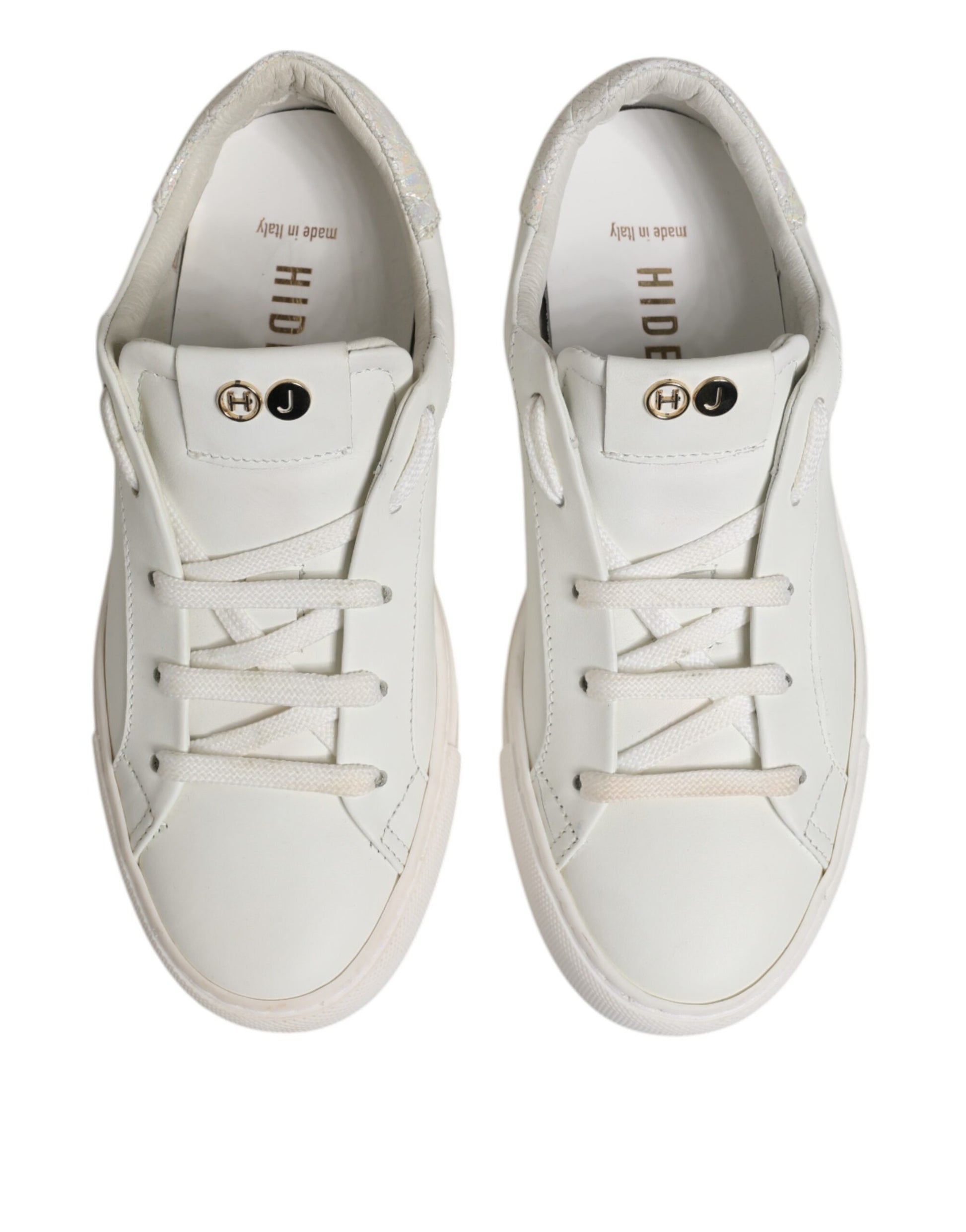 White Leather Low Top Lace Up Sneakers Shoes