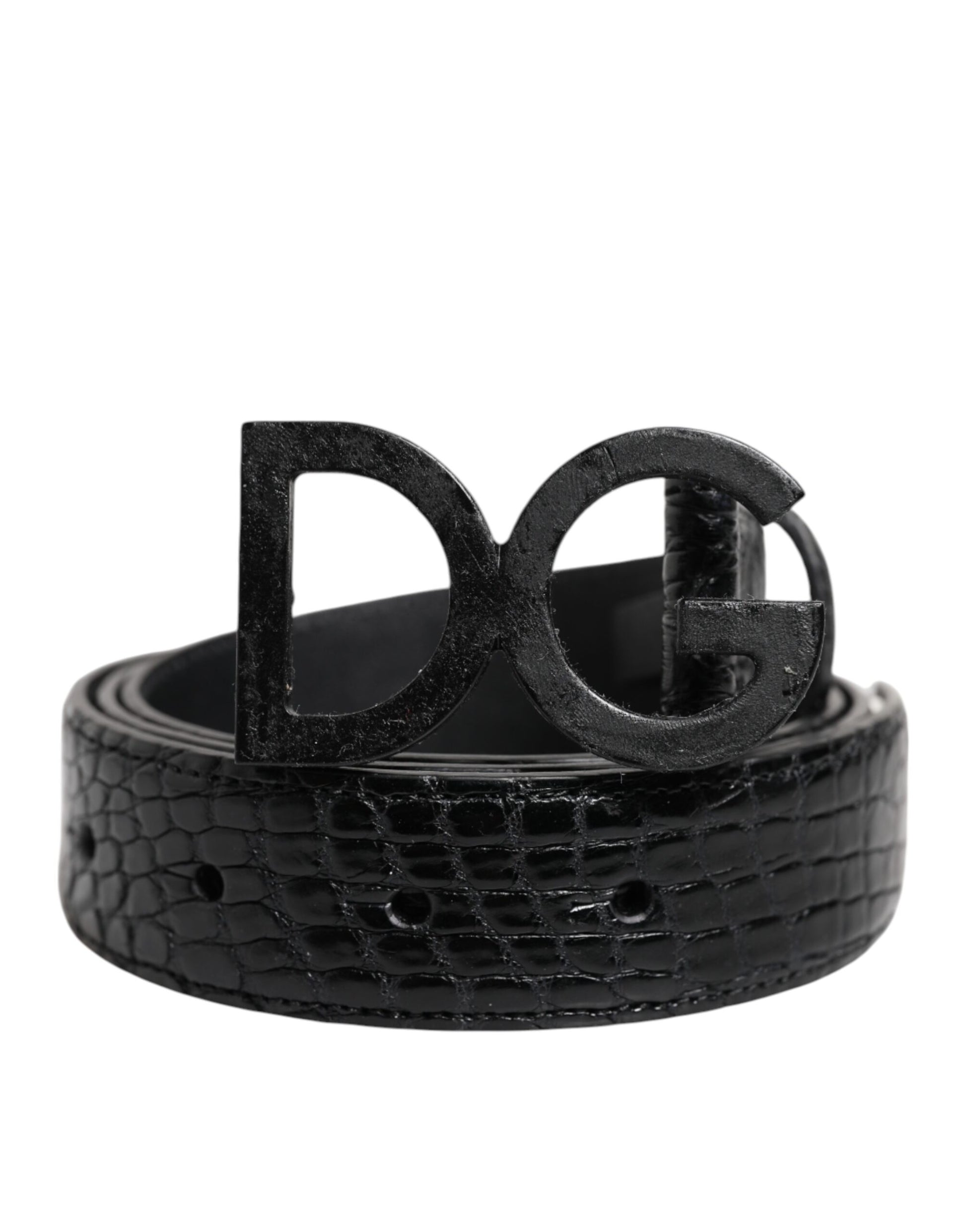 Black Leather Classic Metal DG Buckle Belt