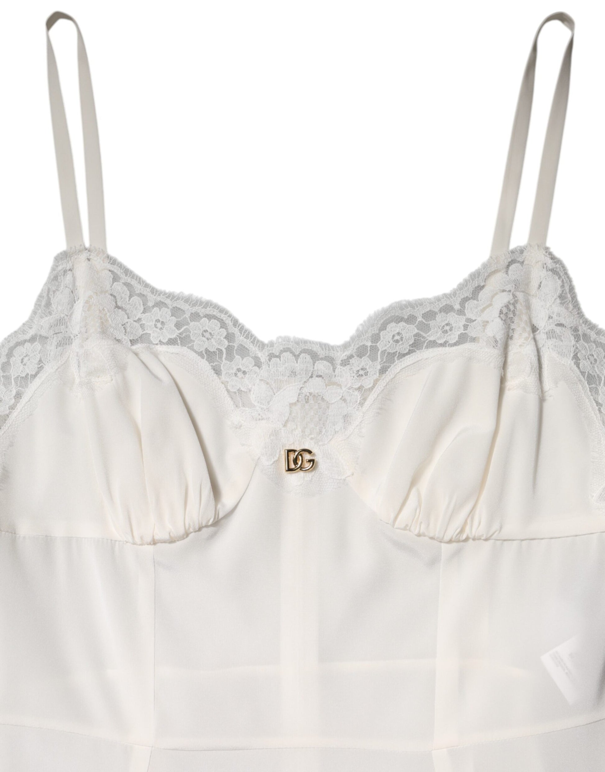 White Lace DG Logo Silk Dress Sleepwear