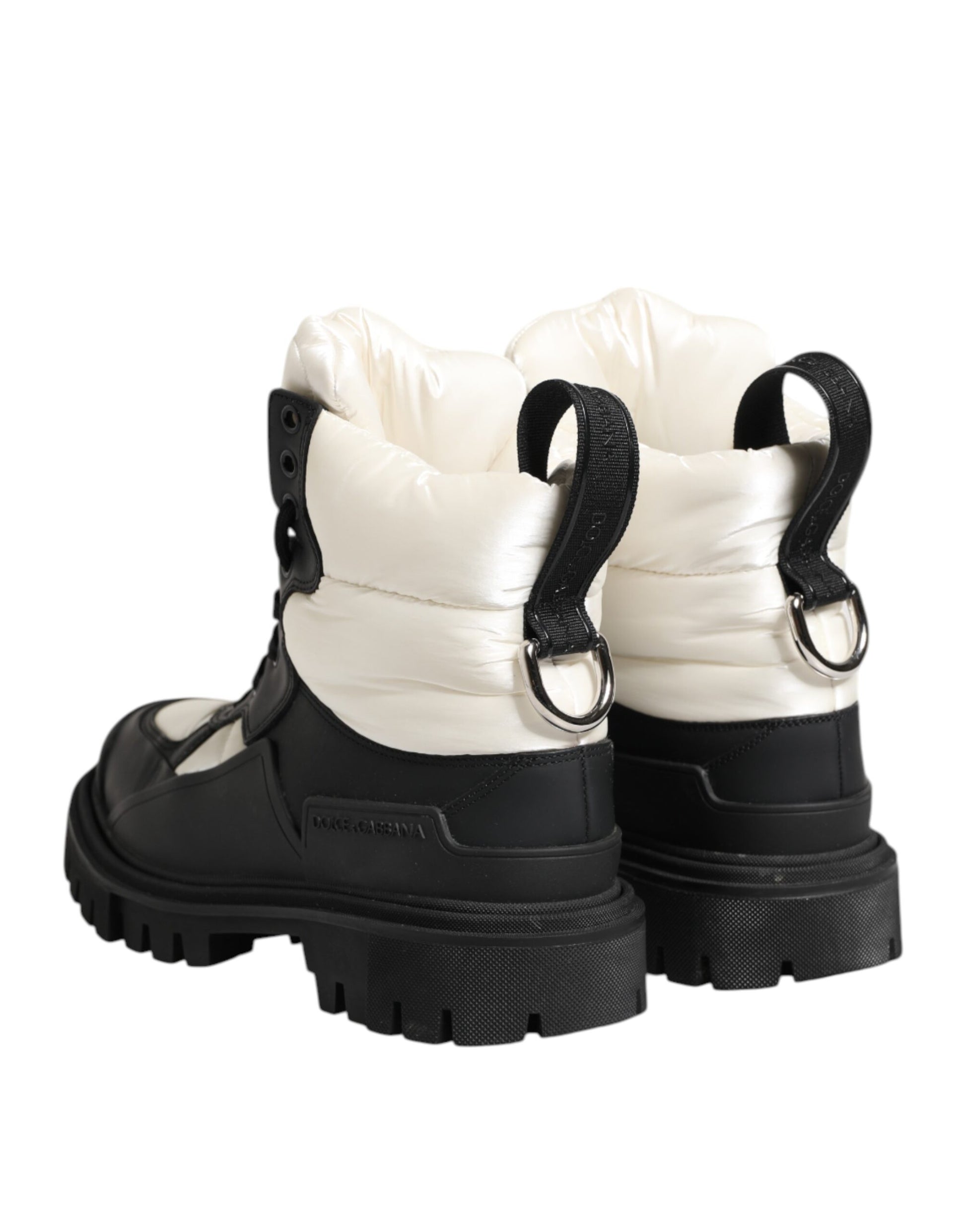 Black White Padded Lace Up Short Boots Shoes