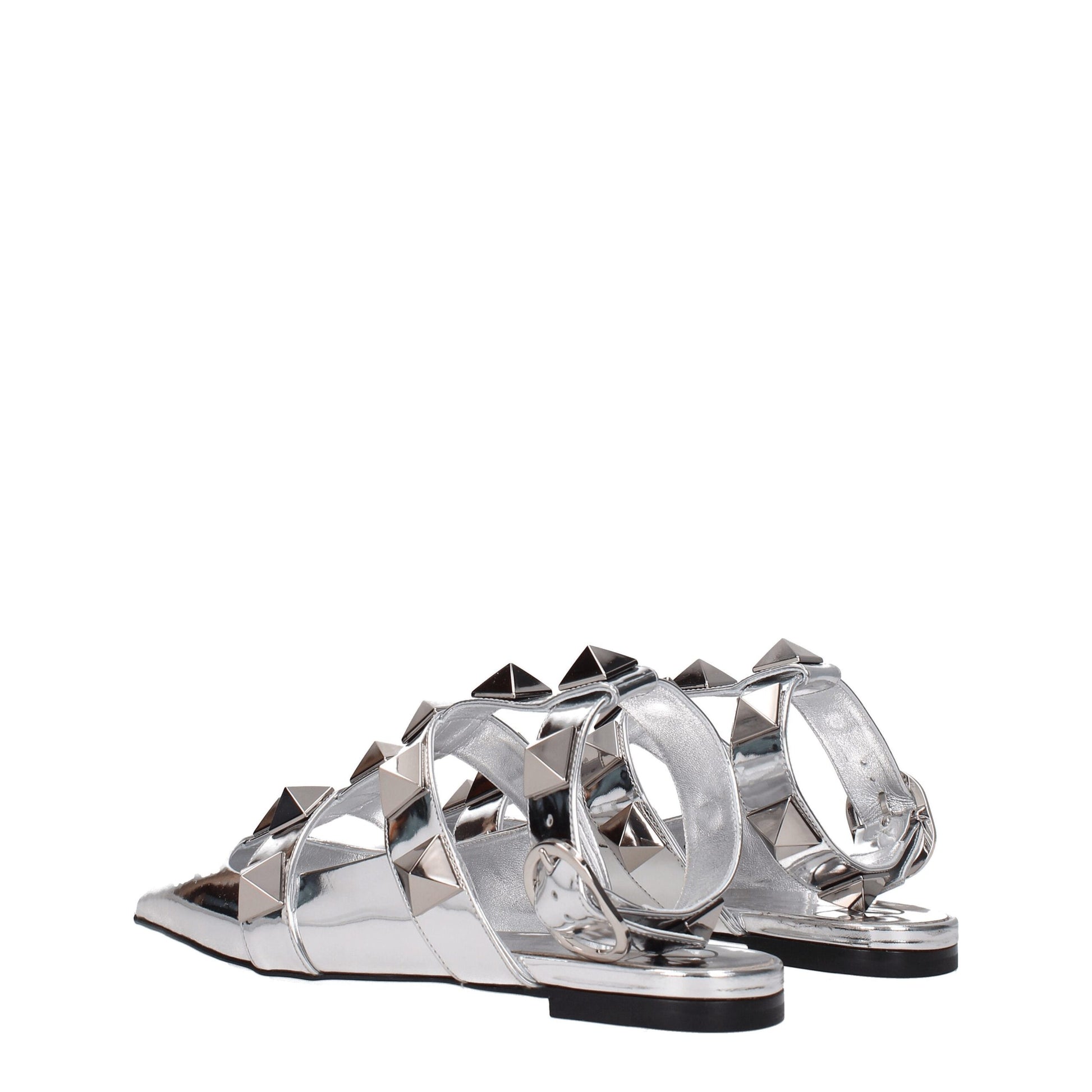Gray Leather Flat Sandals
