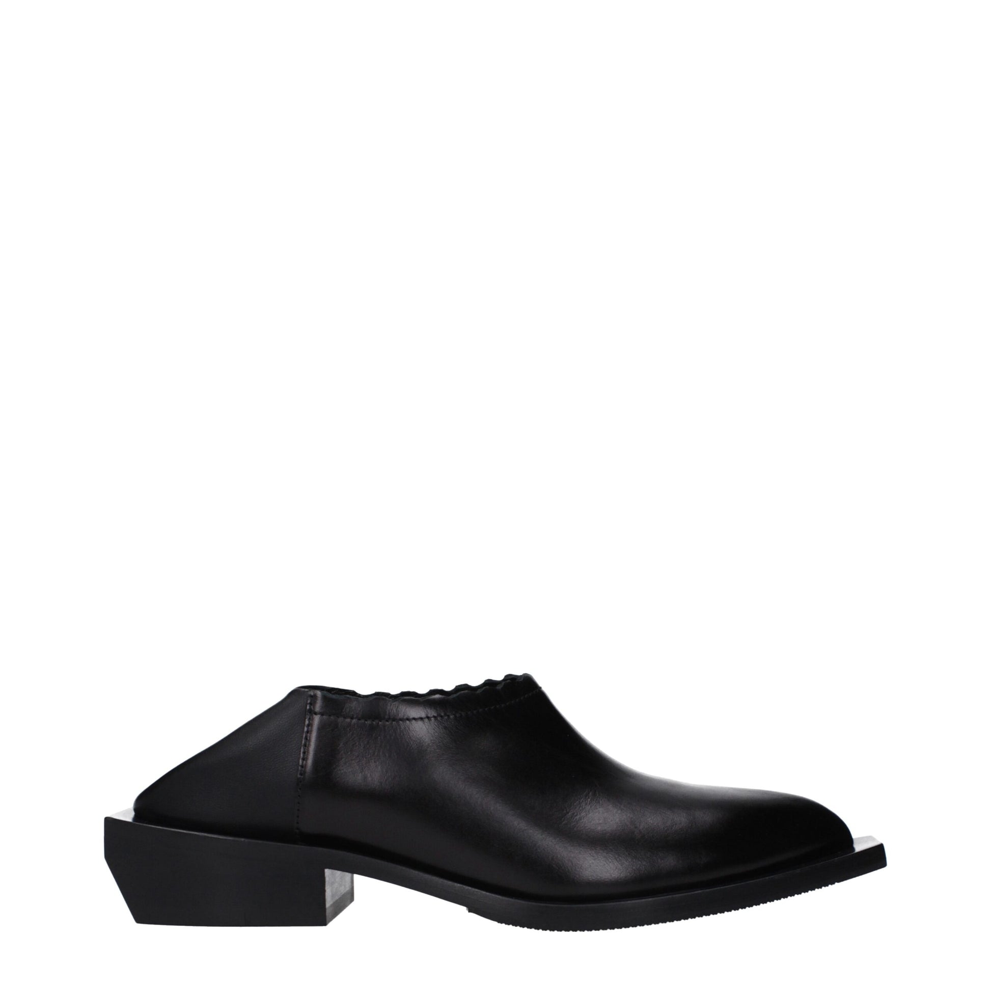 Black Leather Mules