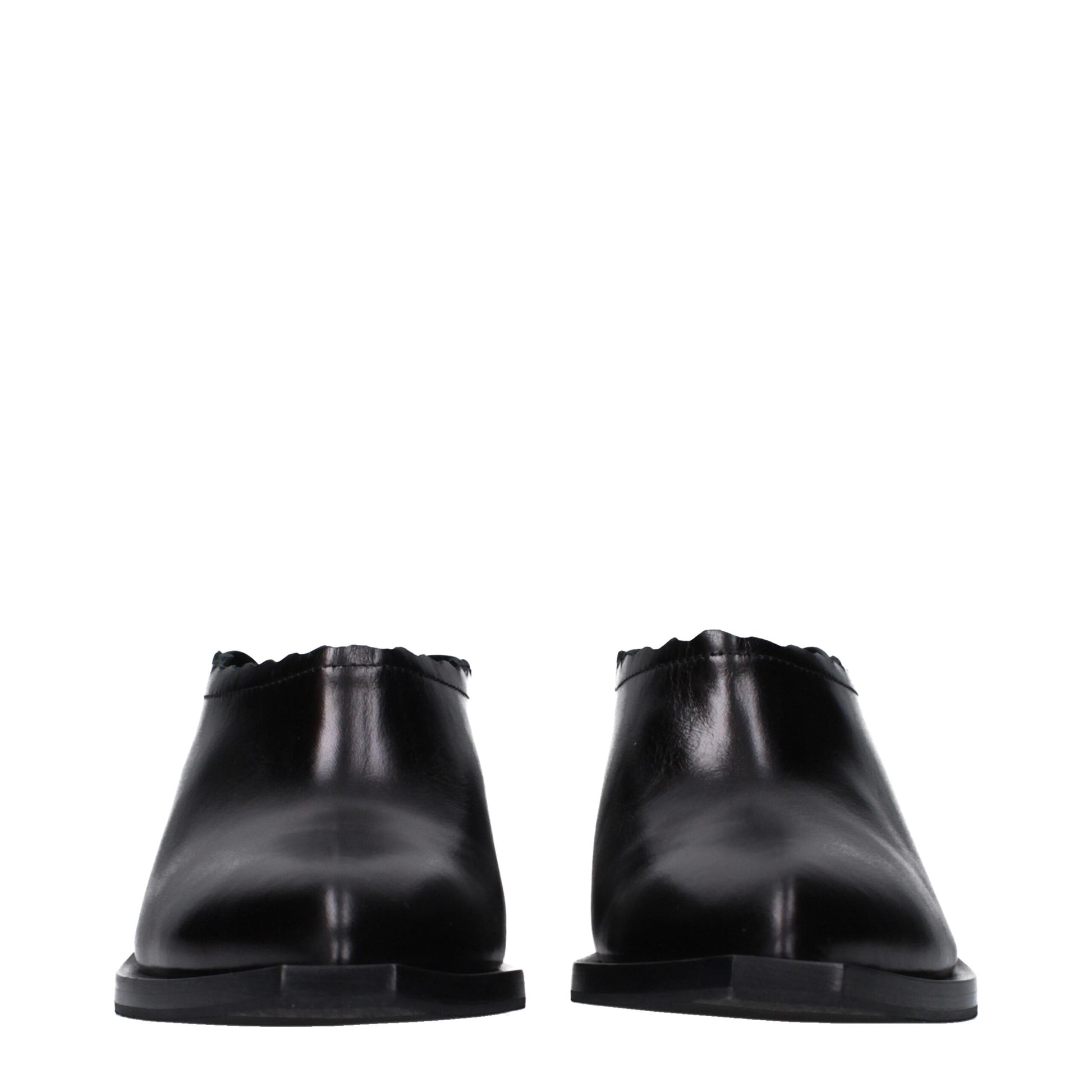 Black Leather Mules