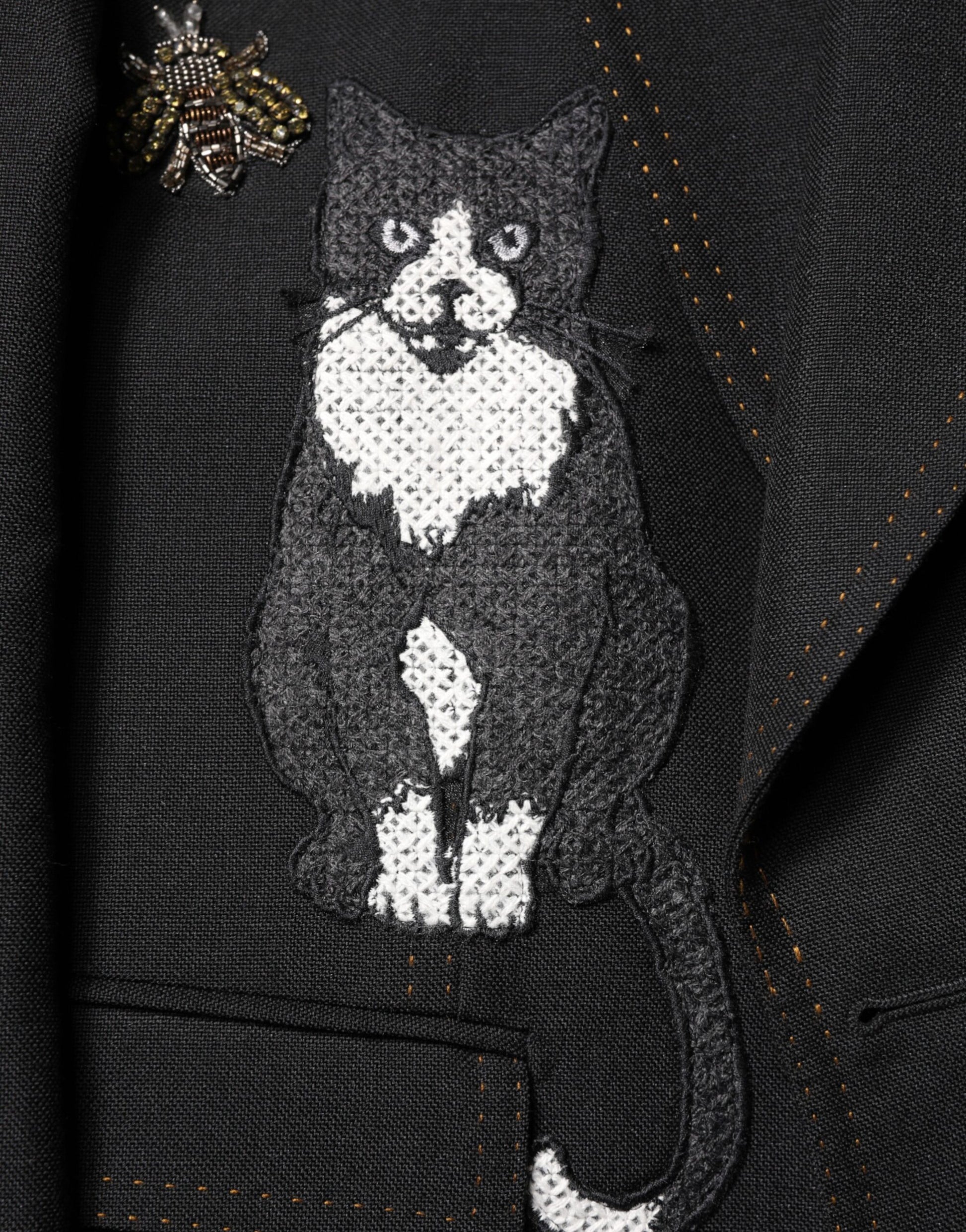 Black Bee Crown Embellished Suit Coat Blazer