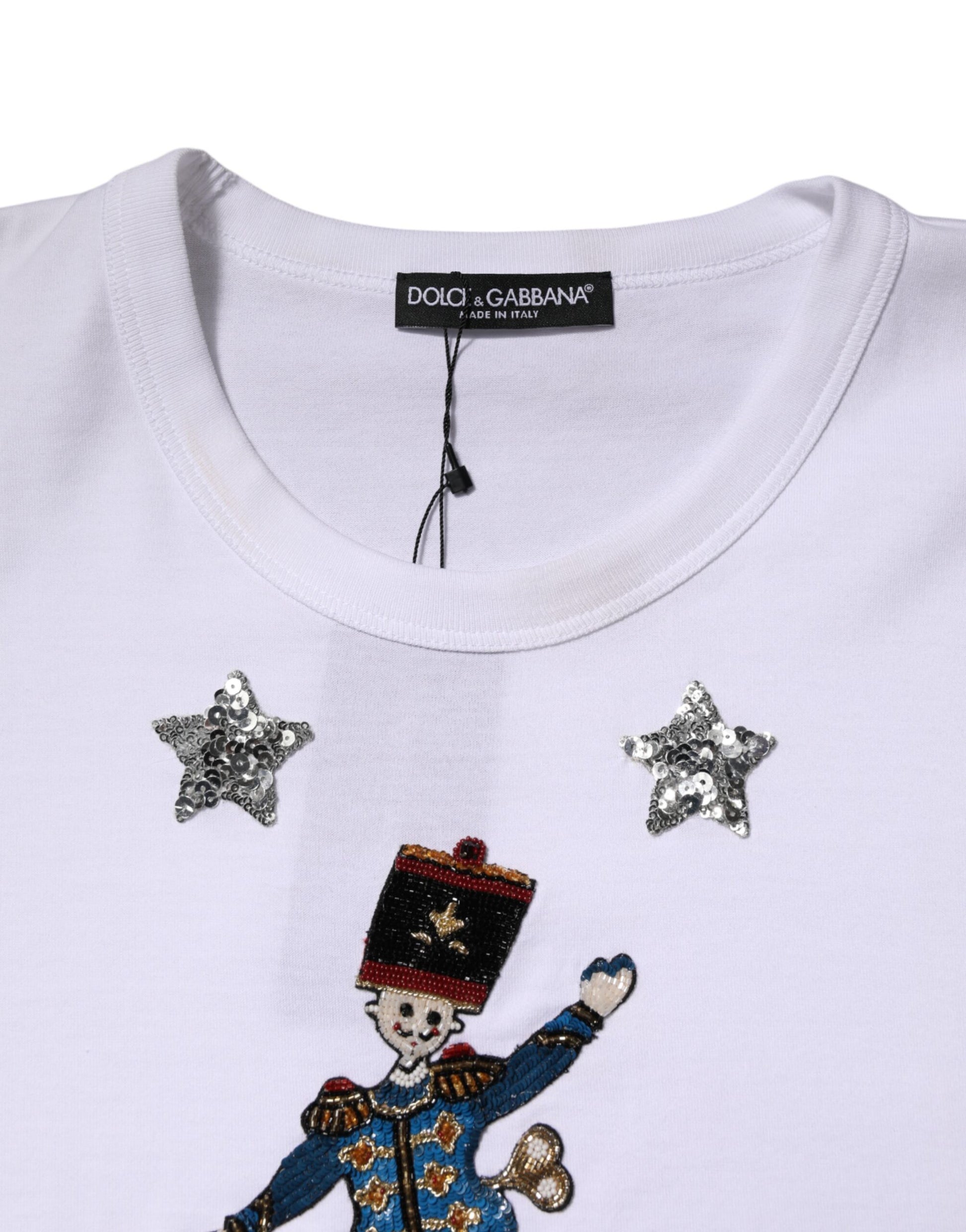 White Cotton Sequin Embellished Top T-shirt