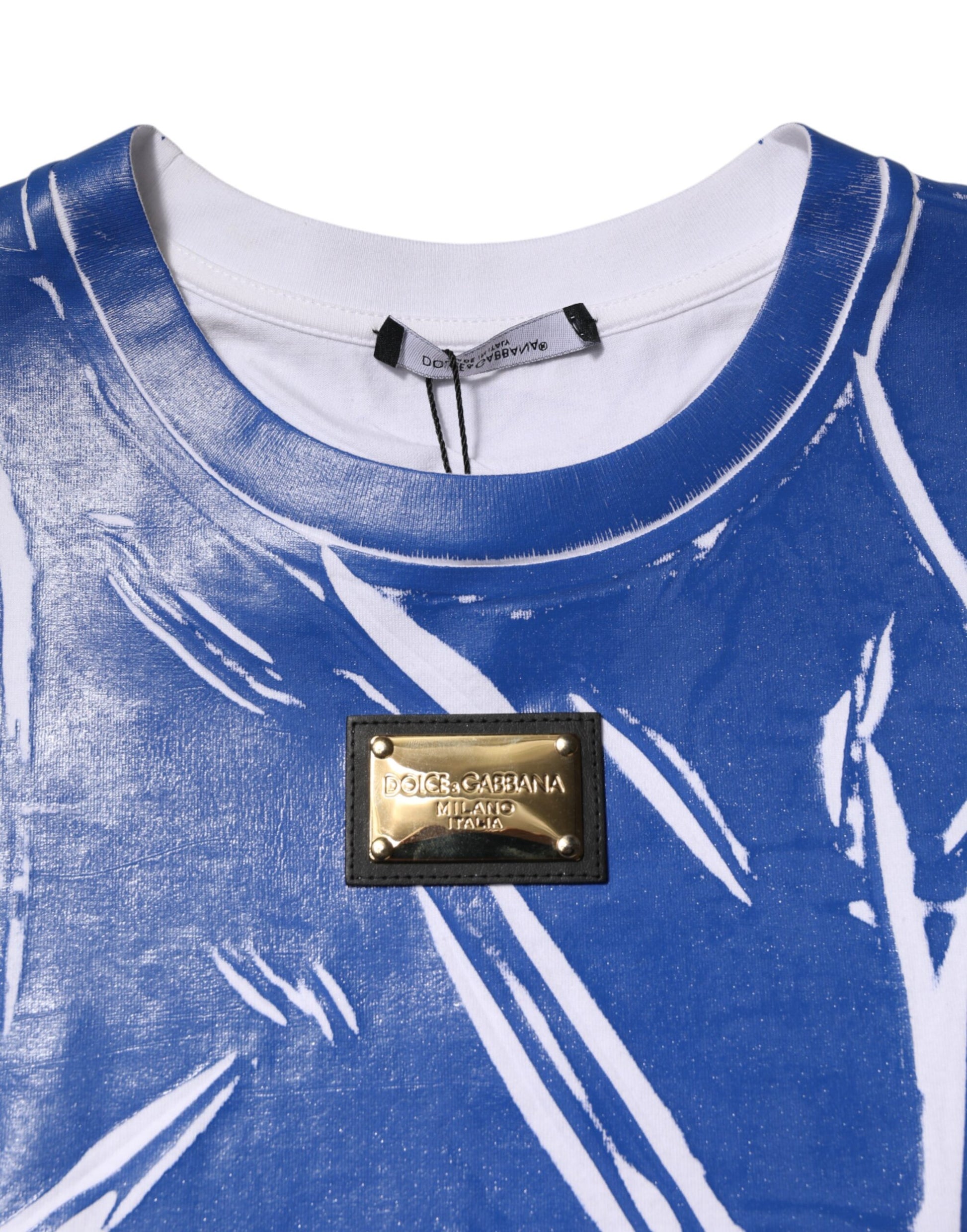 Blue White Cotton Logo Plaque Women Tank Top