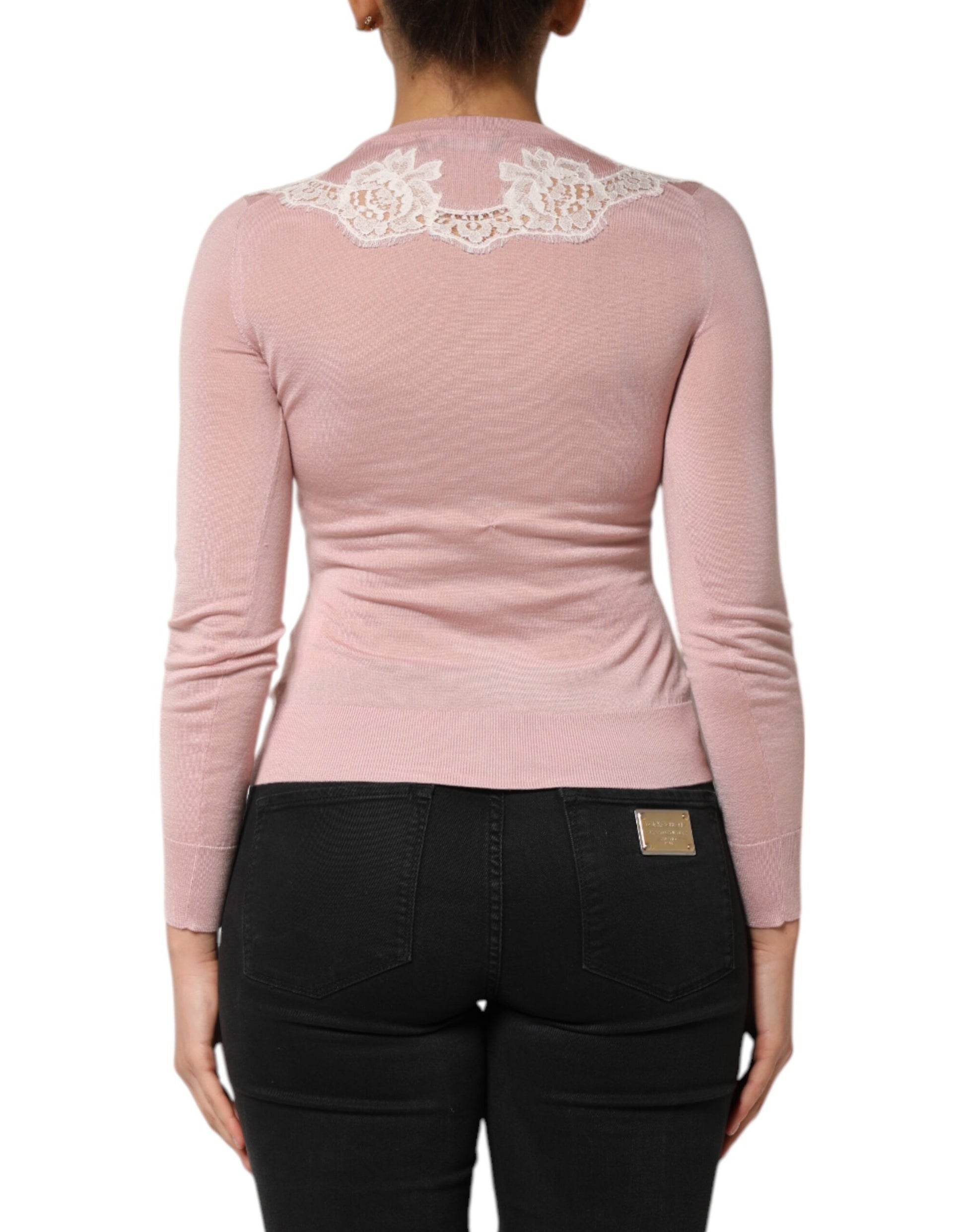 Pink Floral Lace Detailing Cardigan Sweater