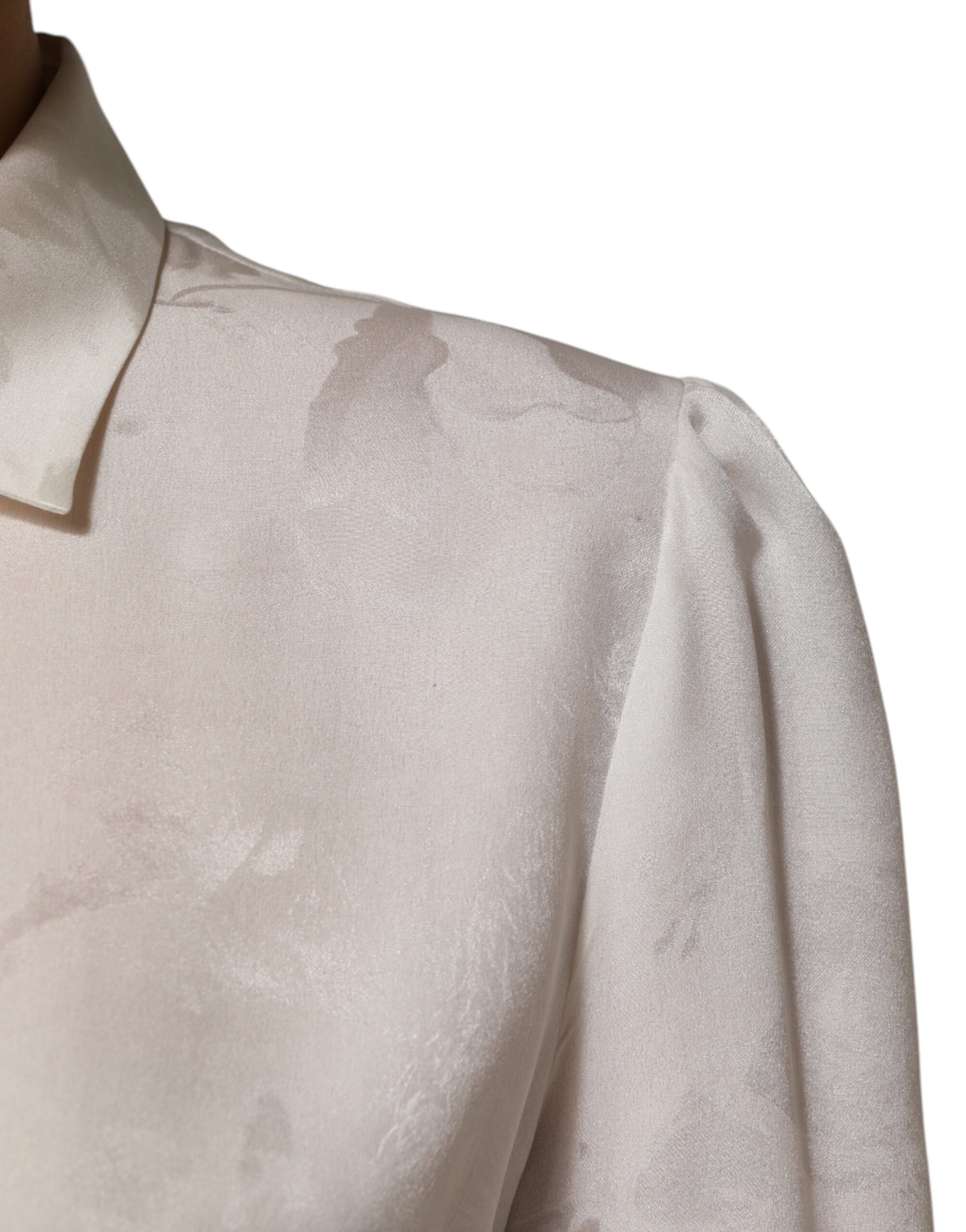 White Silk Long Sleeves Collared Shirt Top