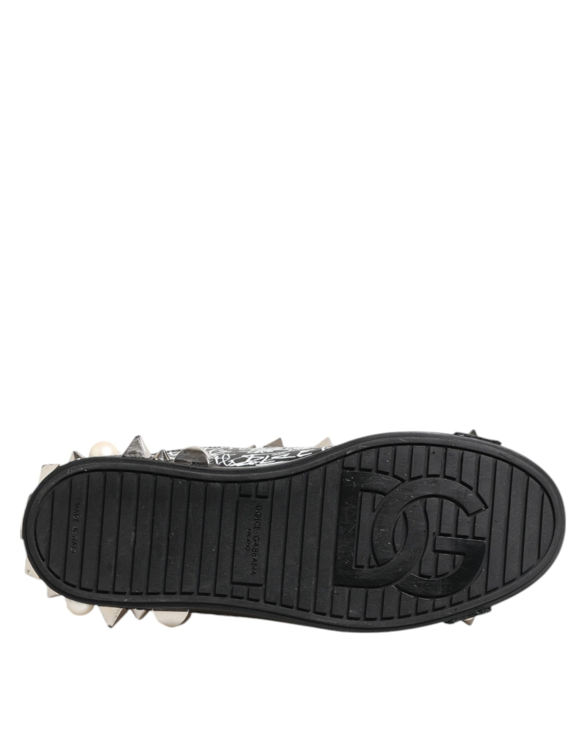 Black Portofino Stud Embellished Sneakers Shoes