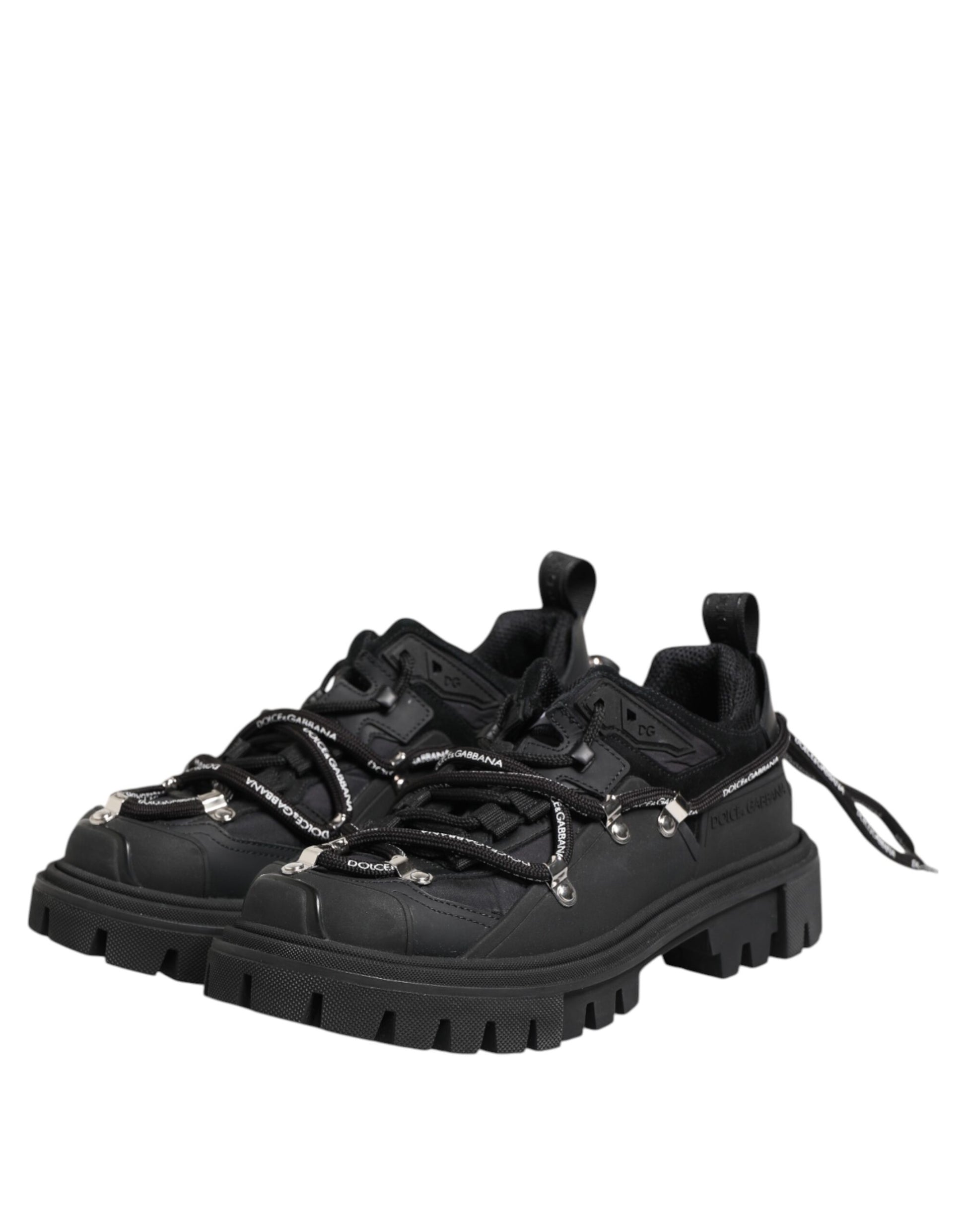 Black Low Top Lace Up Trekking Sneakers Shoes