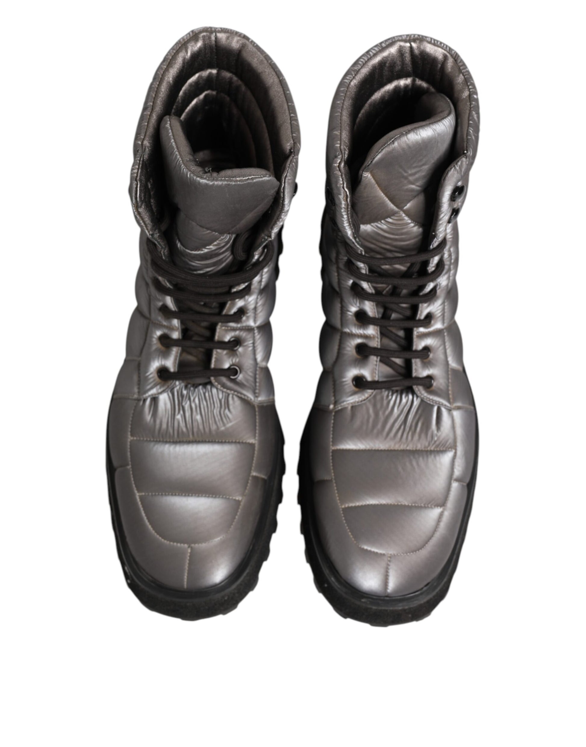 Silver Padded Mid Calf Lace Up Boots Shoes