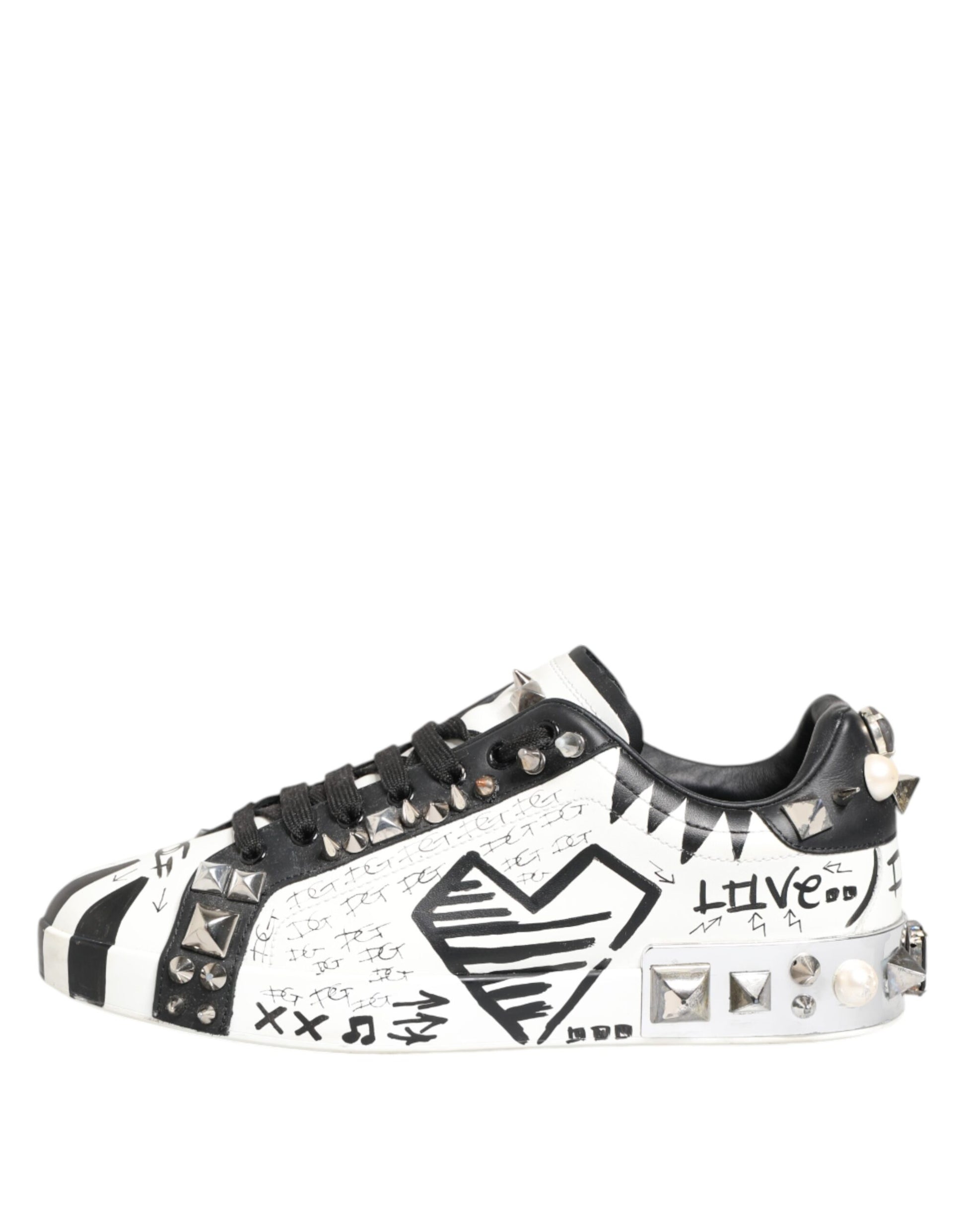 White Studded Printed Low Top Sneakers Shoes