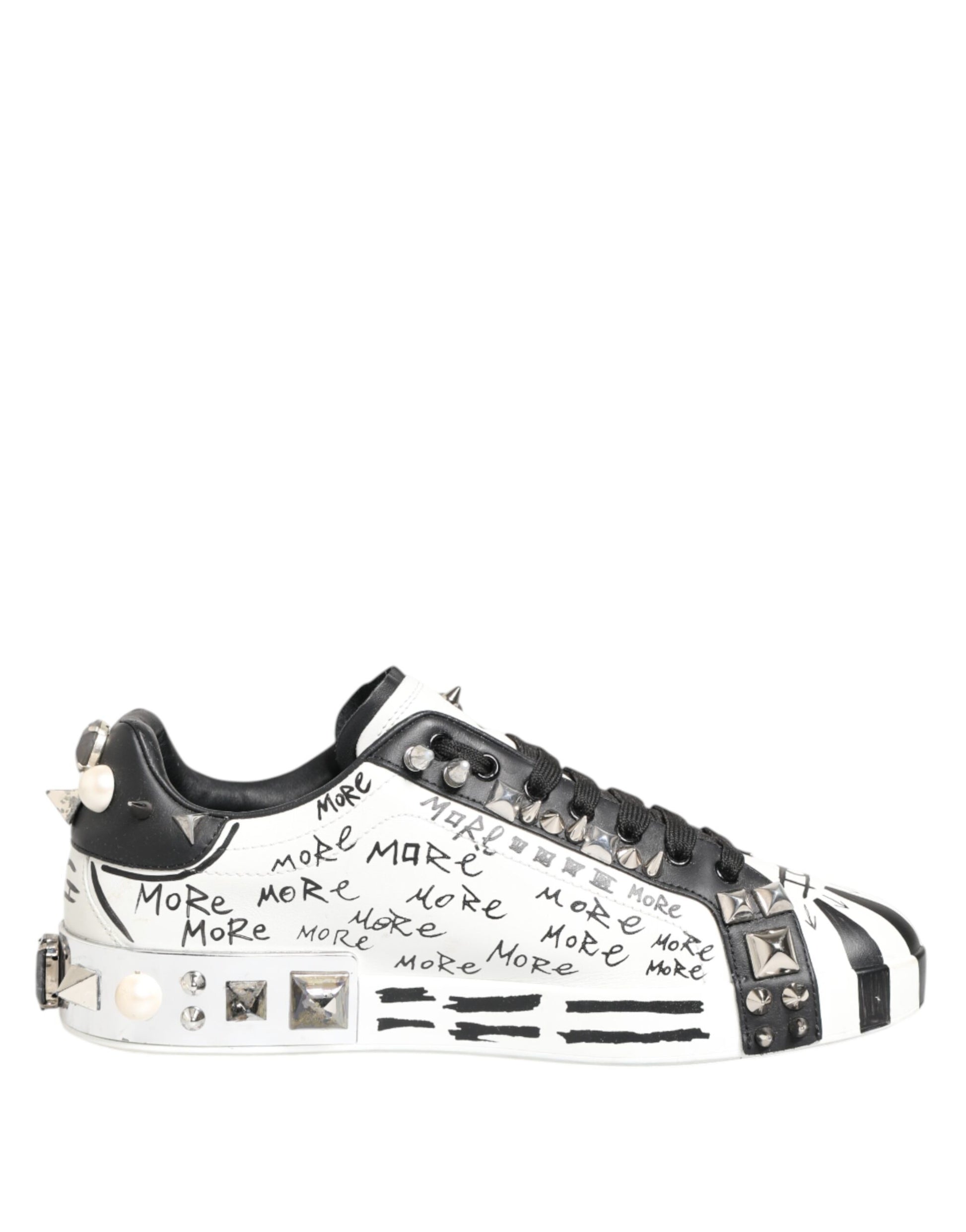 White Studded Printed Low Top Sneakers Shoes