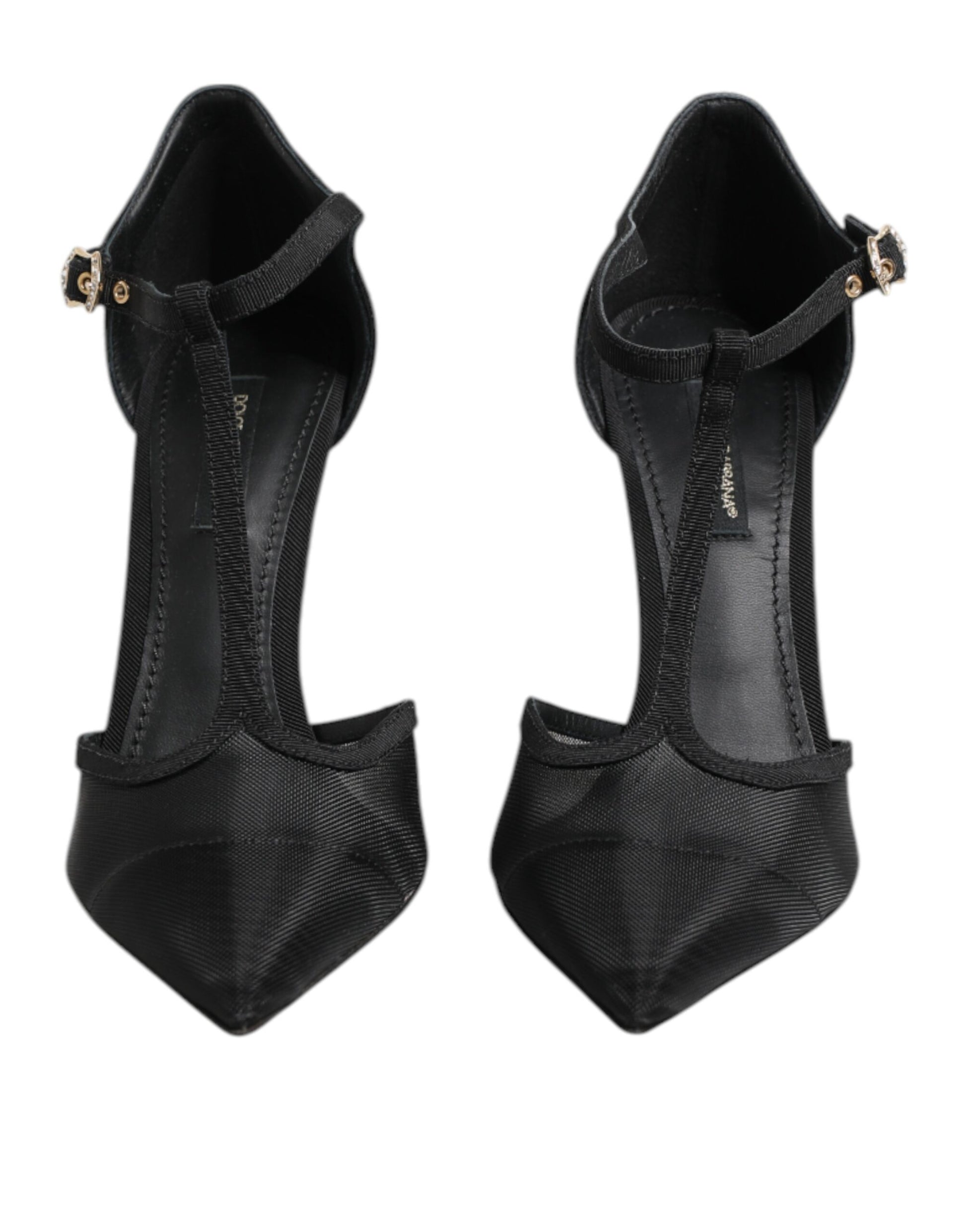 Black Mesh T-strap Stiletto High Heels Shoes