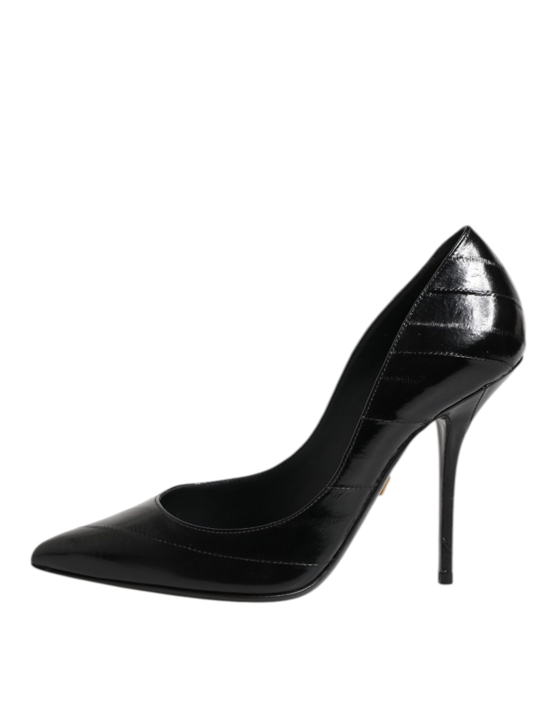 Black Leather Stiletto High Heels Pumps Shoes