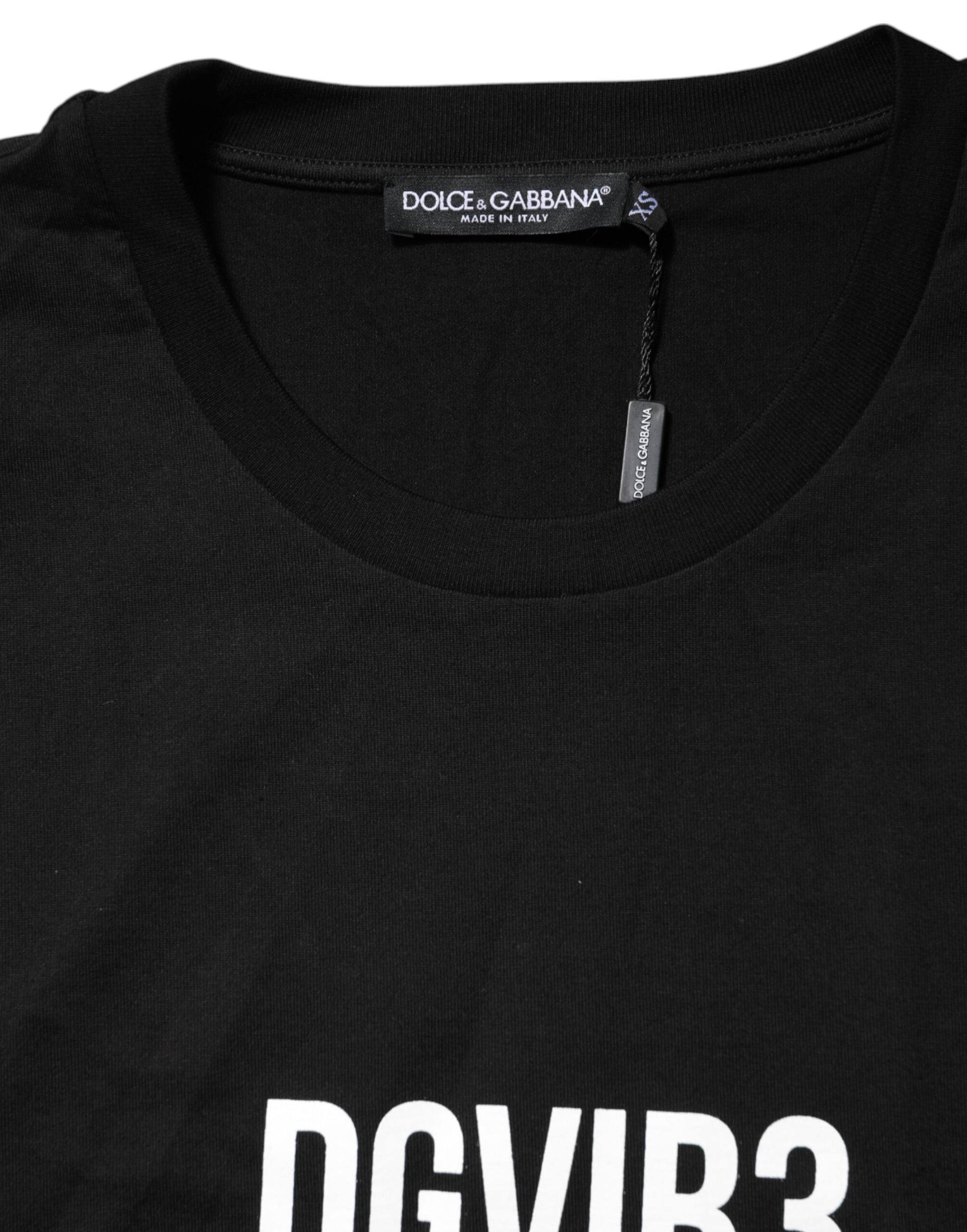 Black DG Vib3 Print Cotton Crew Neck T-shirt
