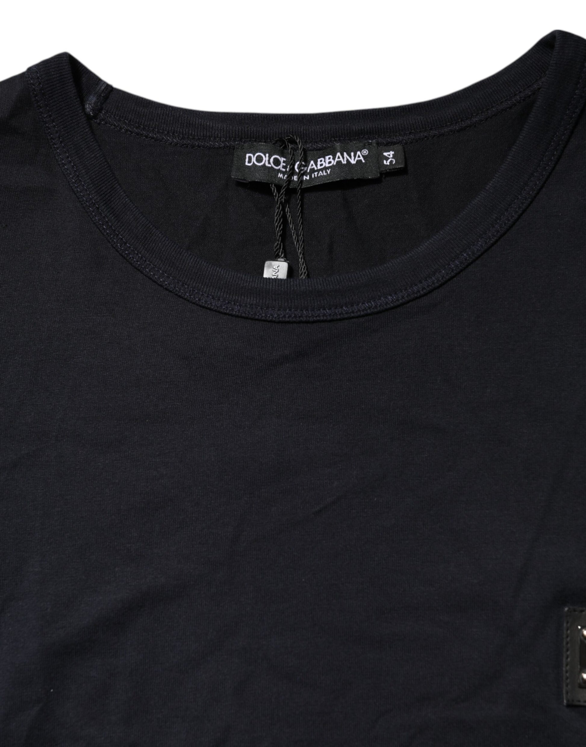 Dark Blue Logo Plaque Cotton Crewneck T-shirt
