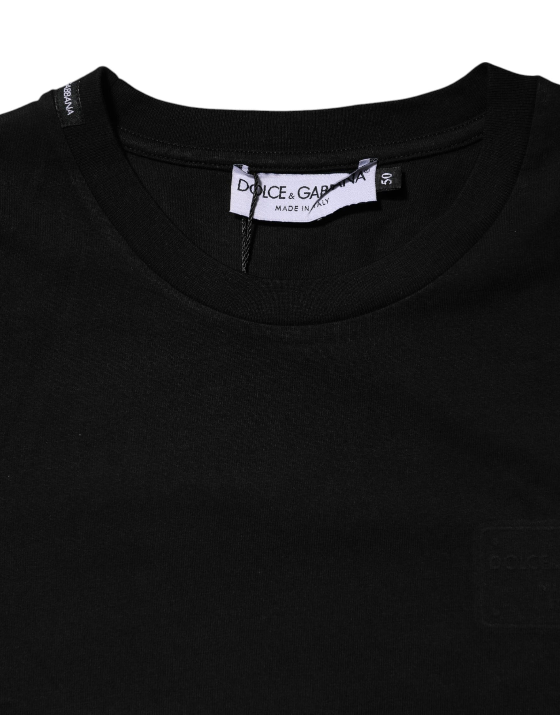 Black Cotton Crew Neck Short Sleeves T-shirt