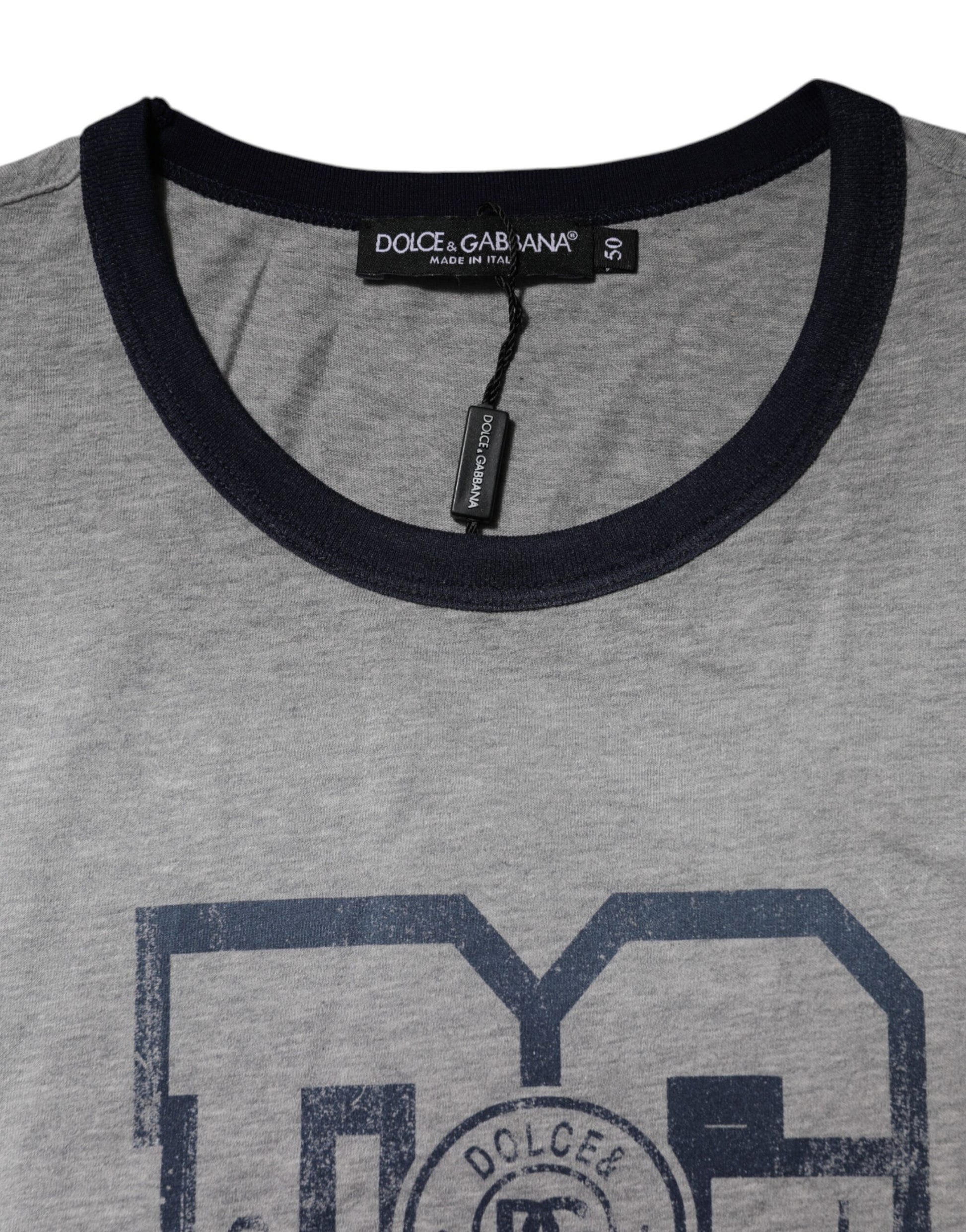 Gray DG Graphic Print Cotton Crewneck T-shirt