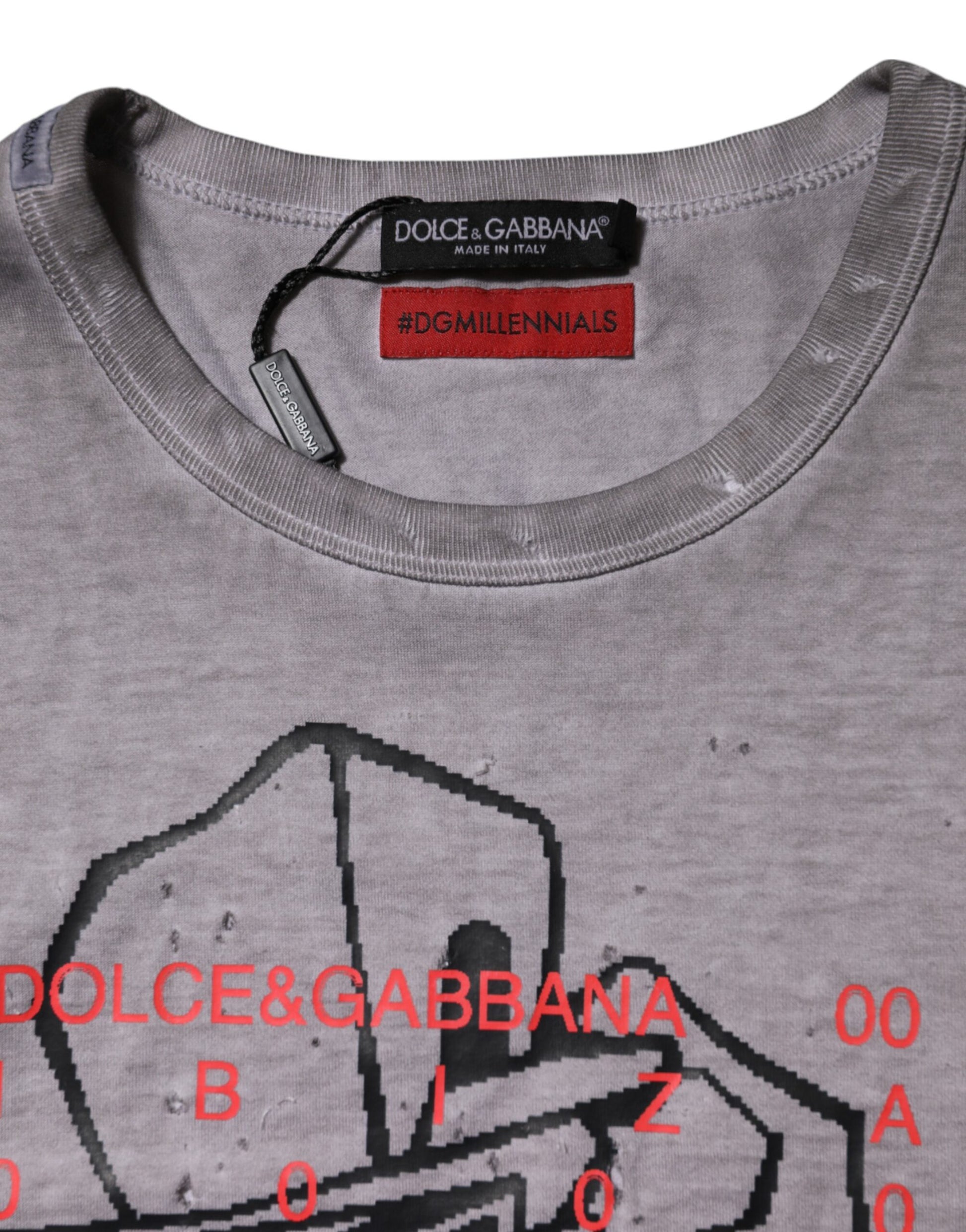 Gray Graphic Print Cotton Crew Neck T-shirt