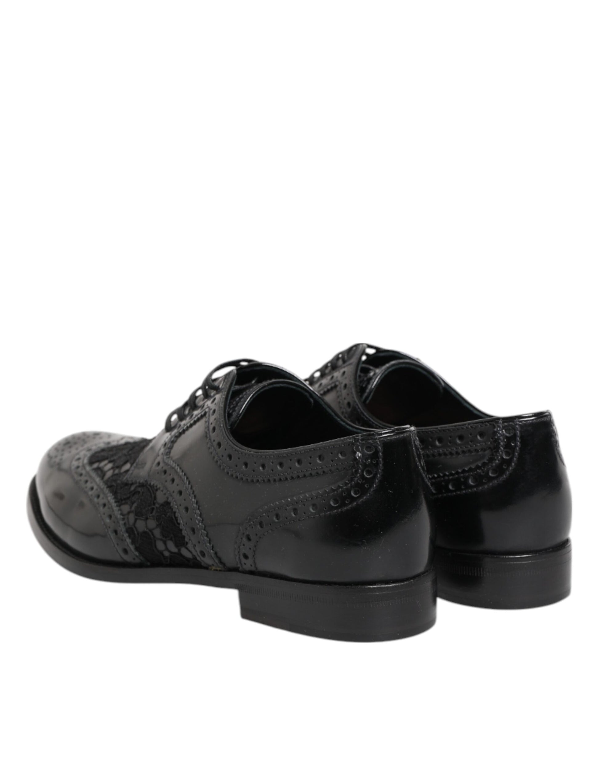 Black Leather Floral Lace Dress Formal Shoes
