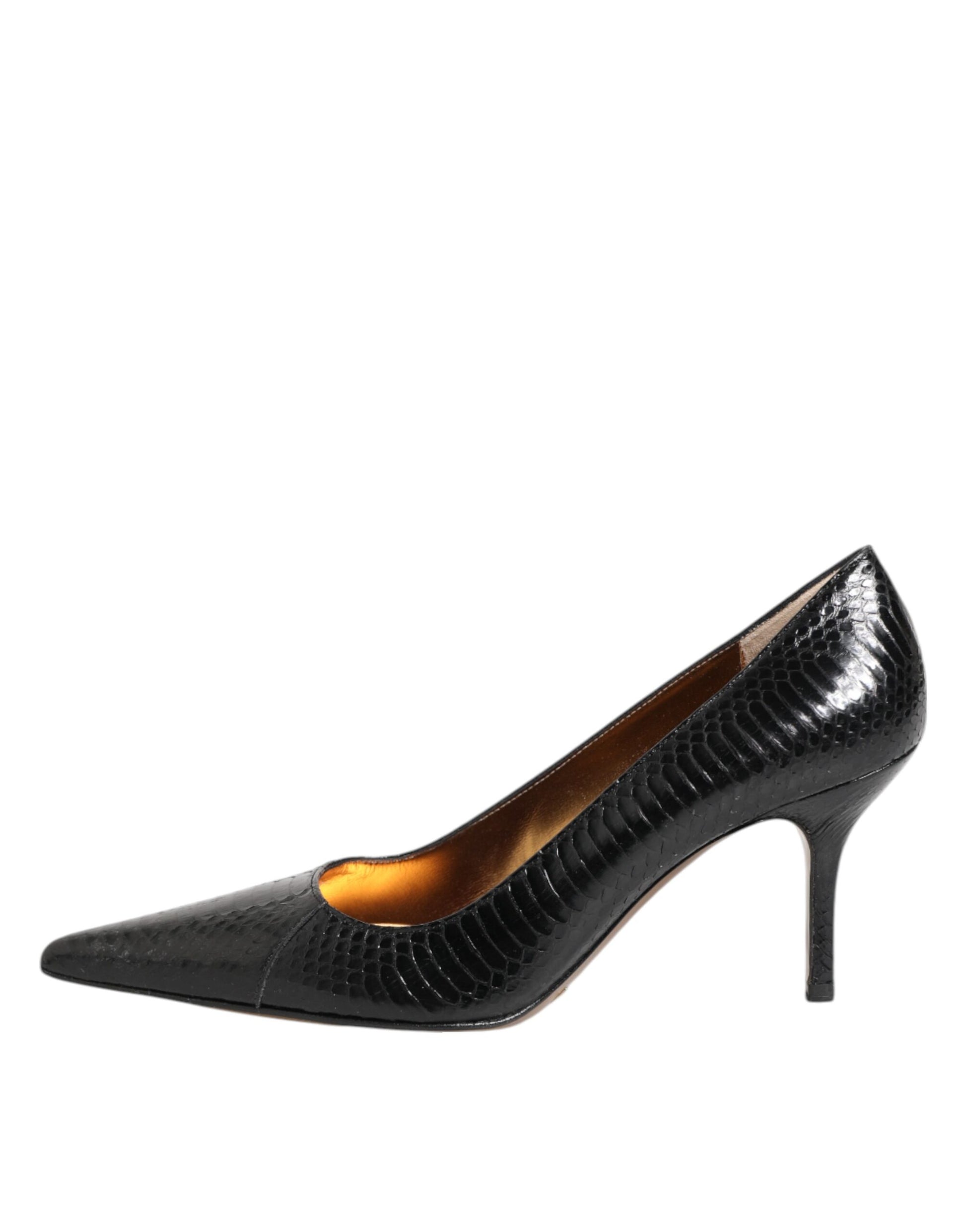 Black Exotic Leather Stiletto Pumps Shoes
