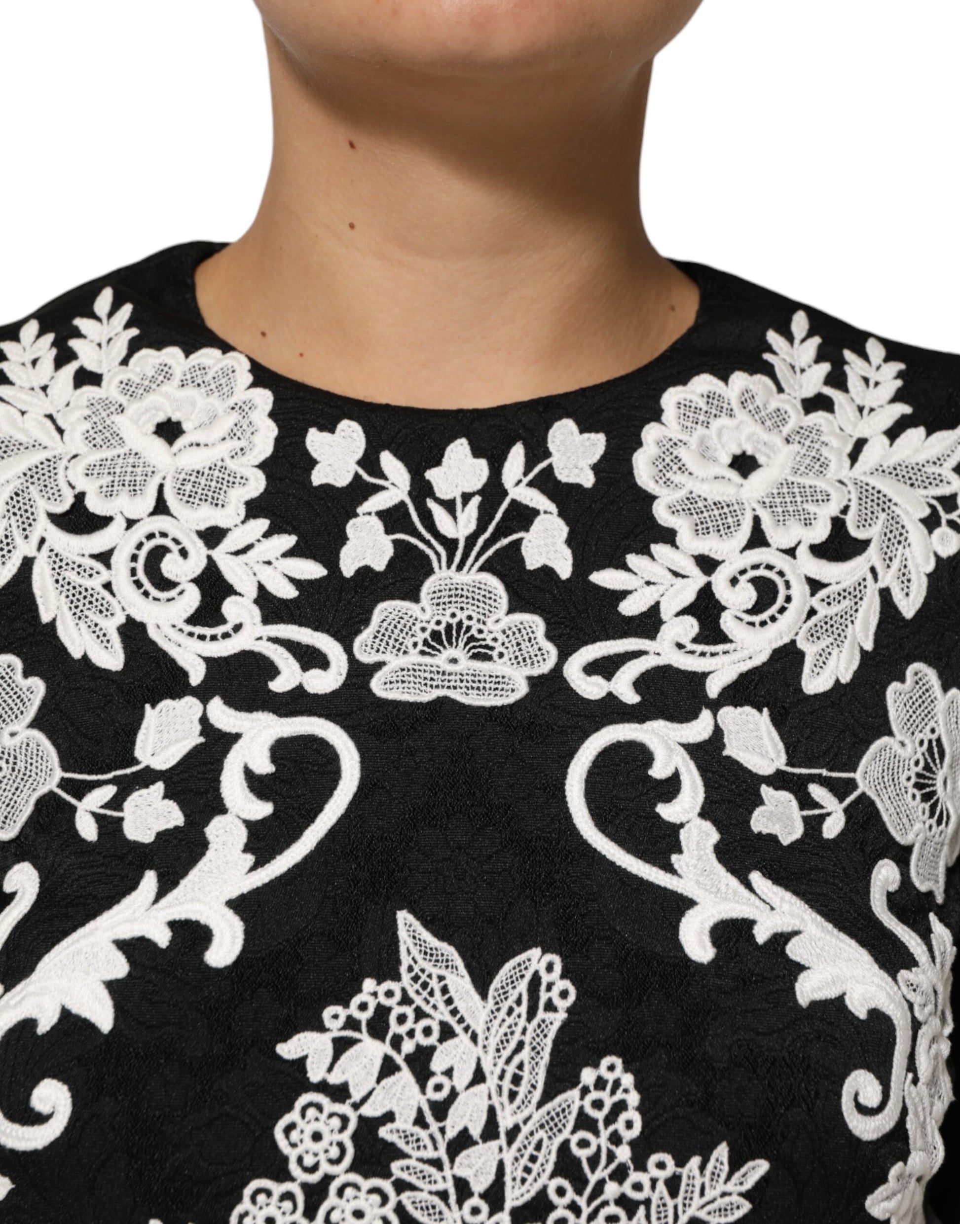 Black Lace Trim Short Sleeves A-line Dress