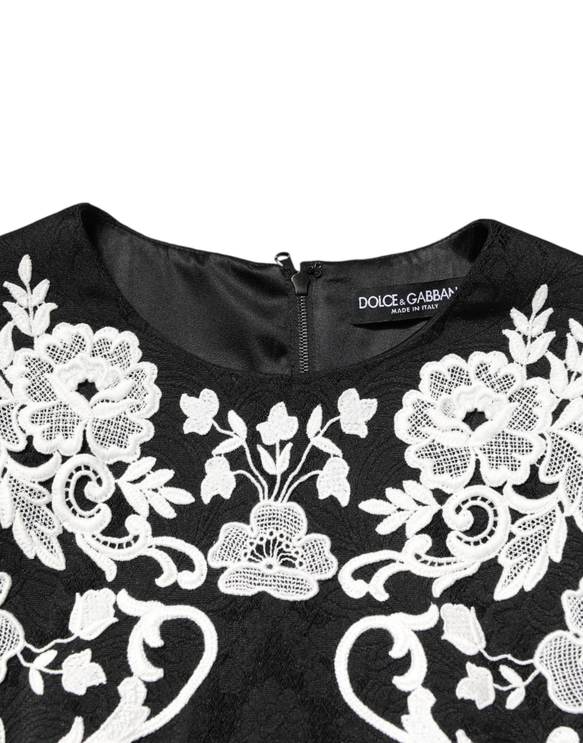 Black Lace Trim Short Sleeves A-line Dress