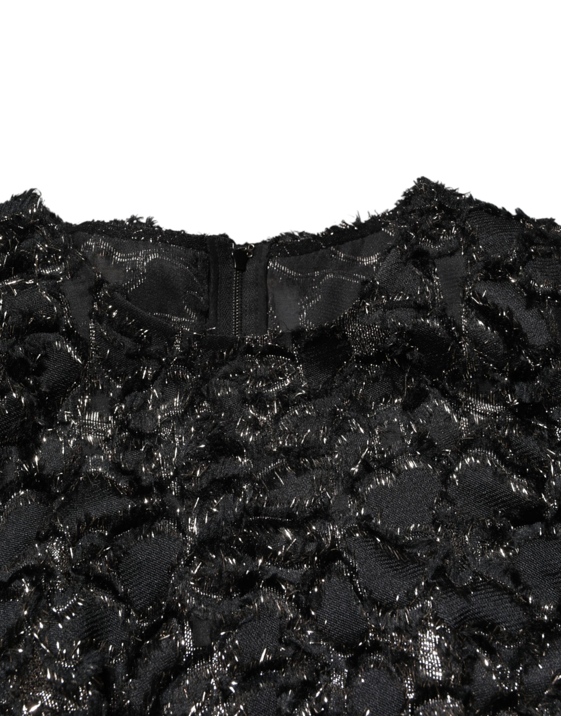 Black Sequin Bouclé Tweed Sheath Dress