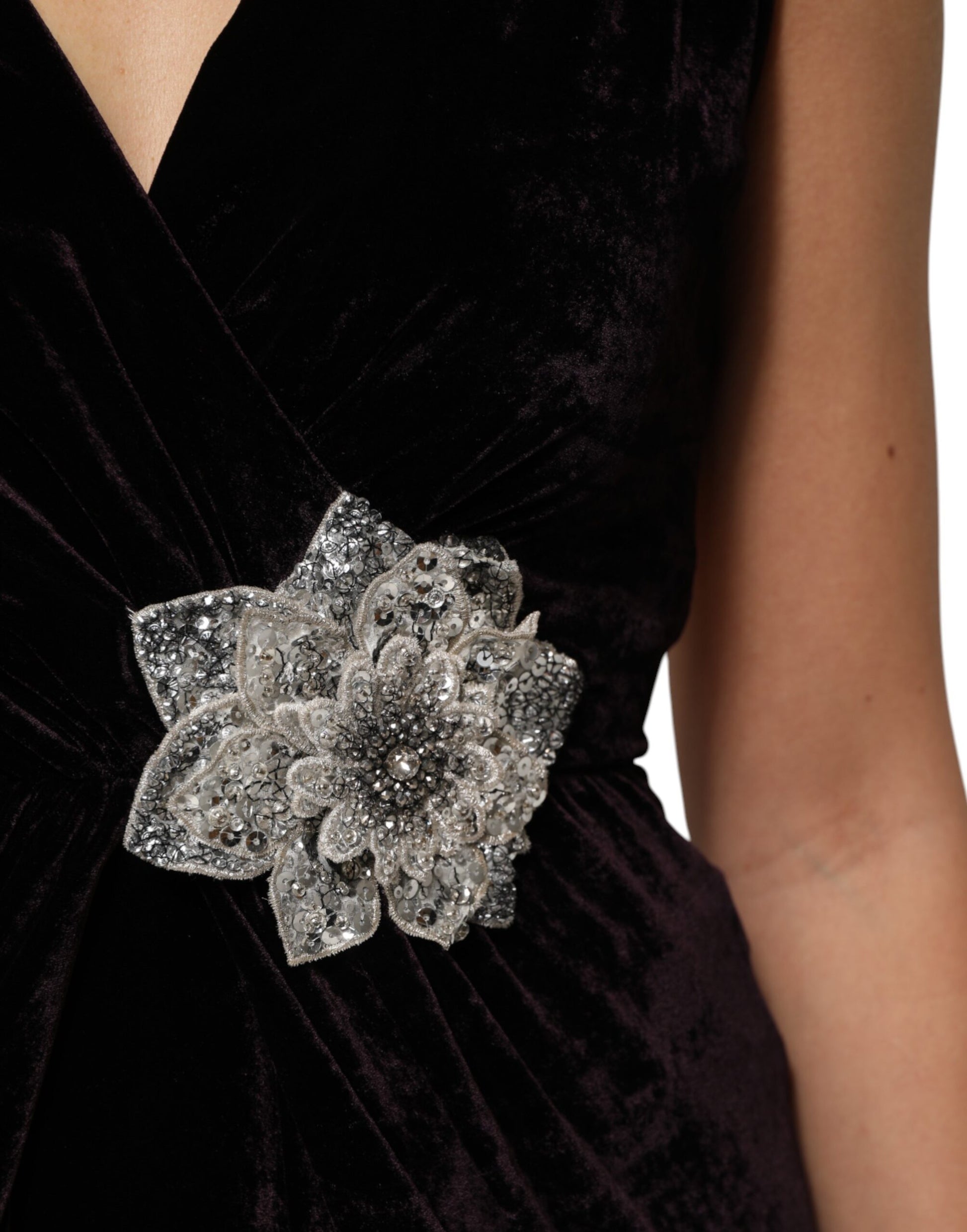 Black Velvet Flower Embellishment Aline Dress