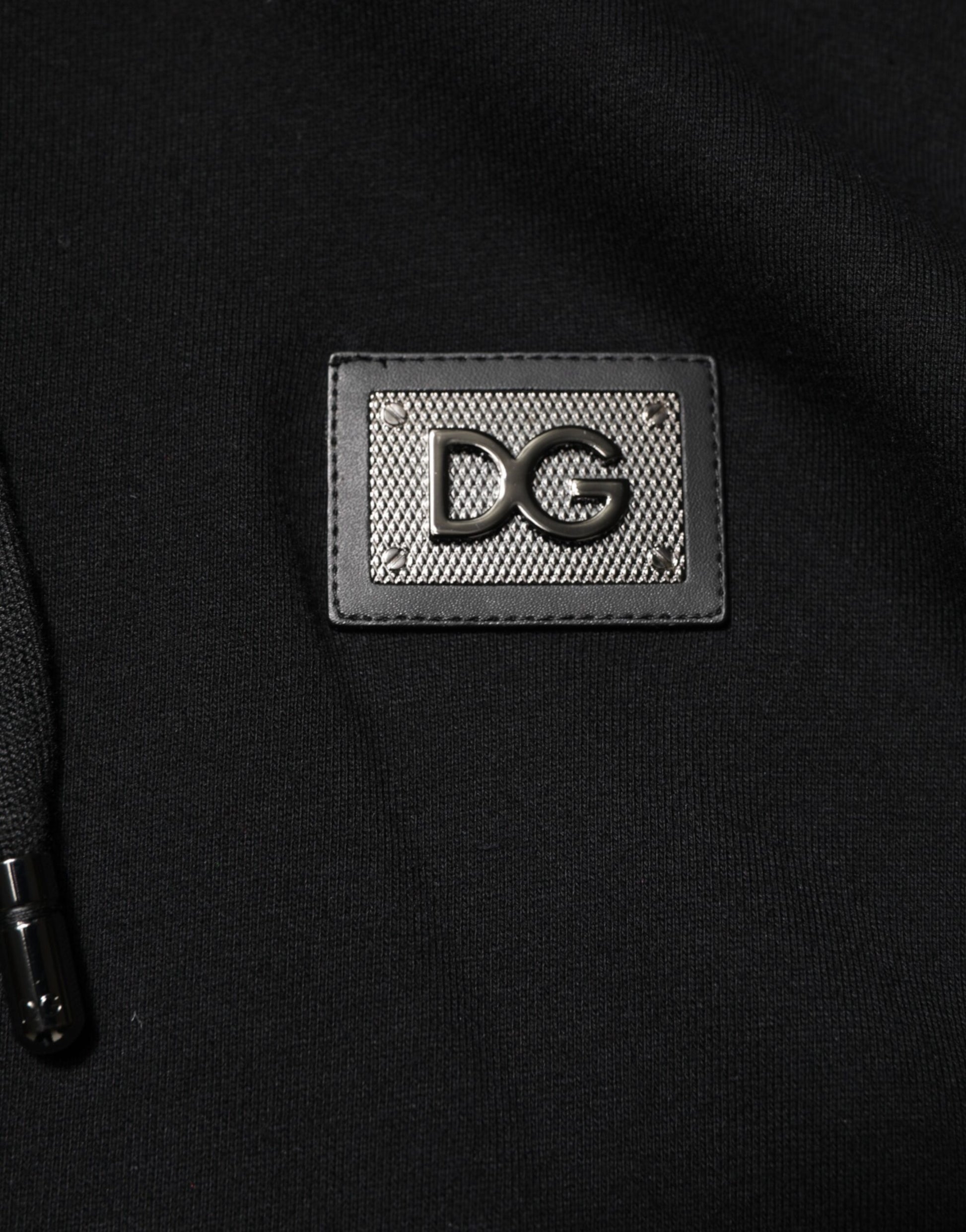 Black Cotton Plaque Track Cardigan Sweater