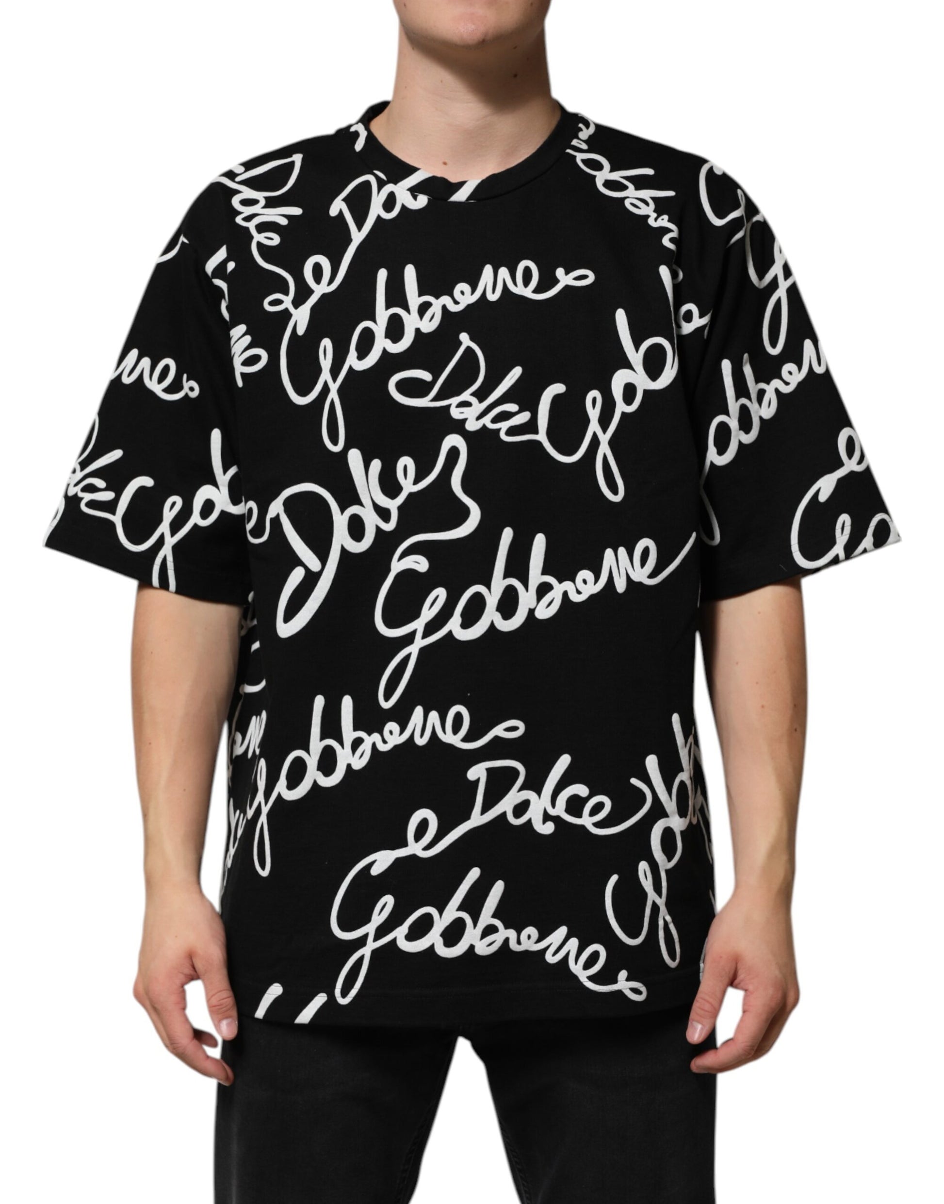 Black Logo Print Cotton Crew Neck  T-shirt