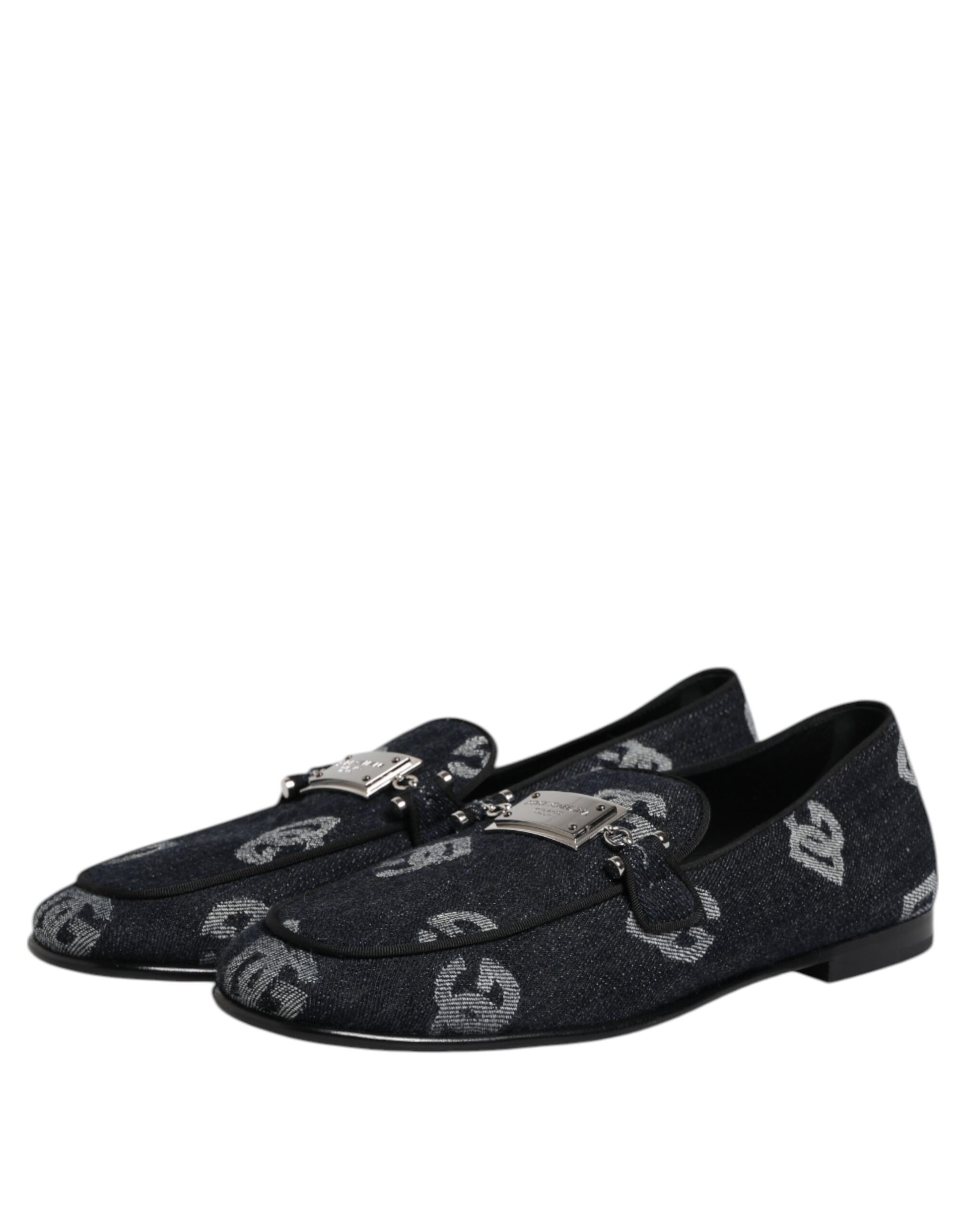 Blue Logo Cotton Loafers Formal Dress Shoes