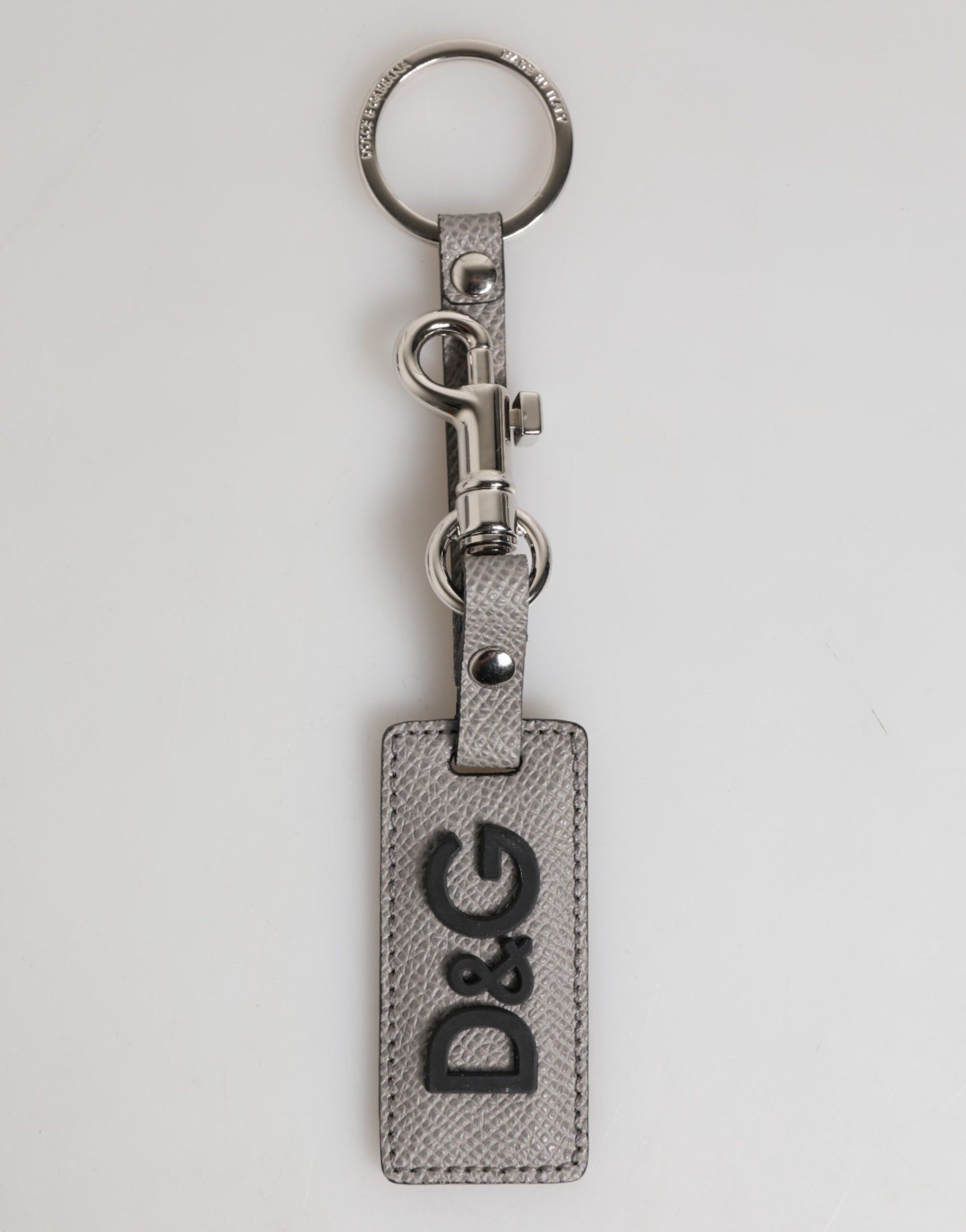 Gray Leather Logo Metal Ring Keychain Holder Men Keyring