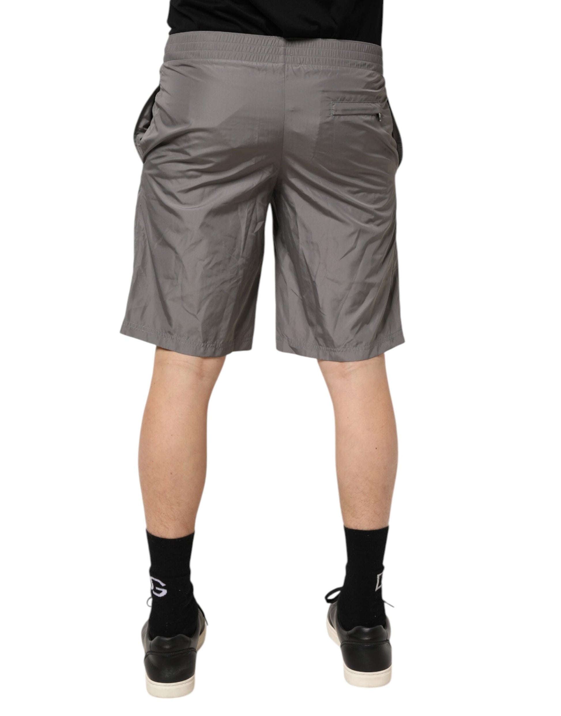 Light Gray Nylon Elastic Waist Shorts Swimwear
