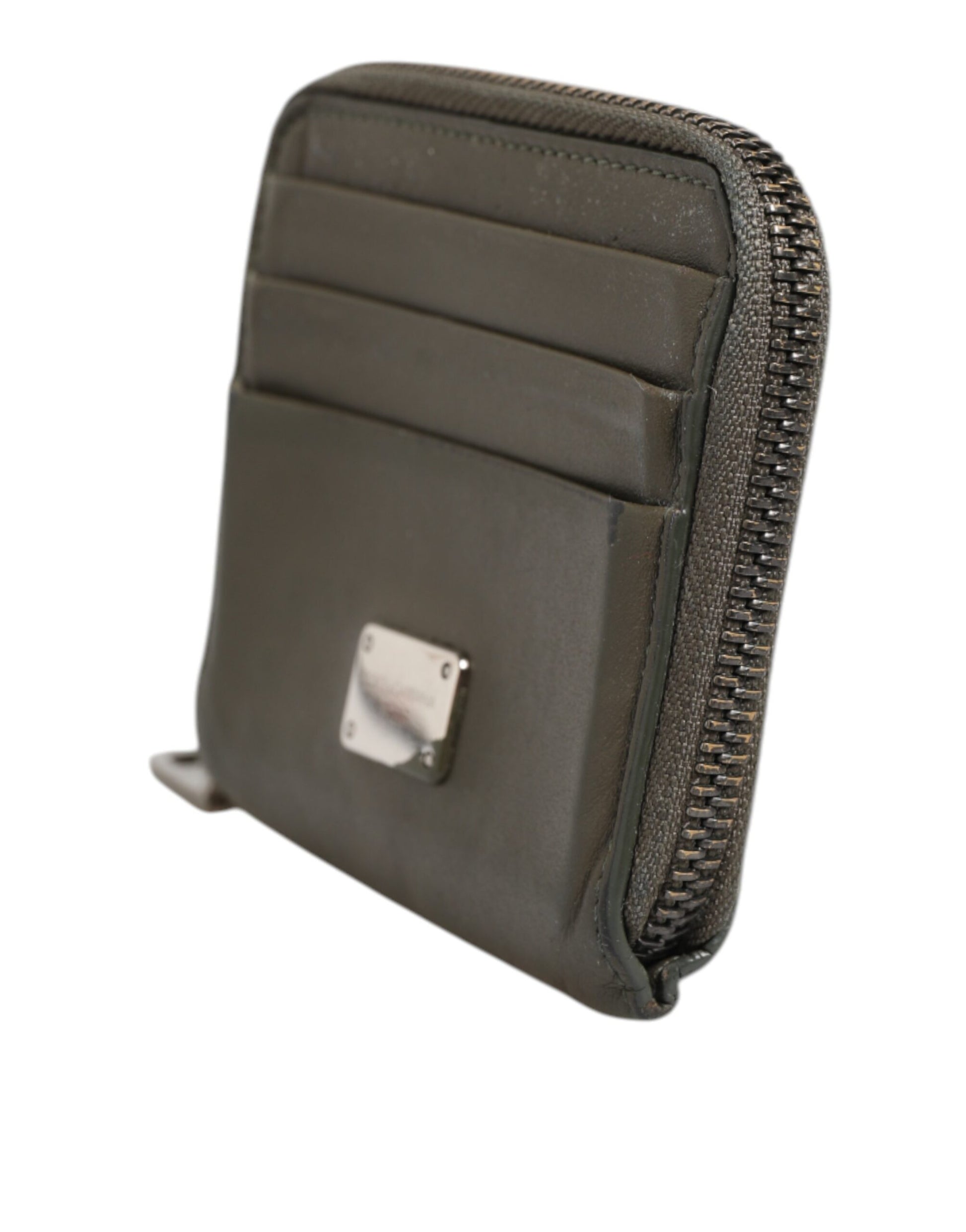 Military Green Leather Logo Plaque Card Holder Coin Purse Wallet