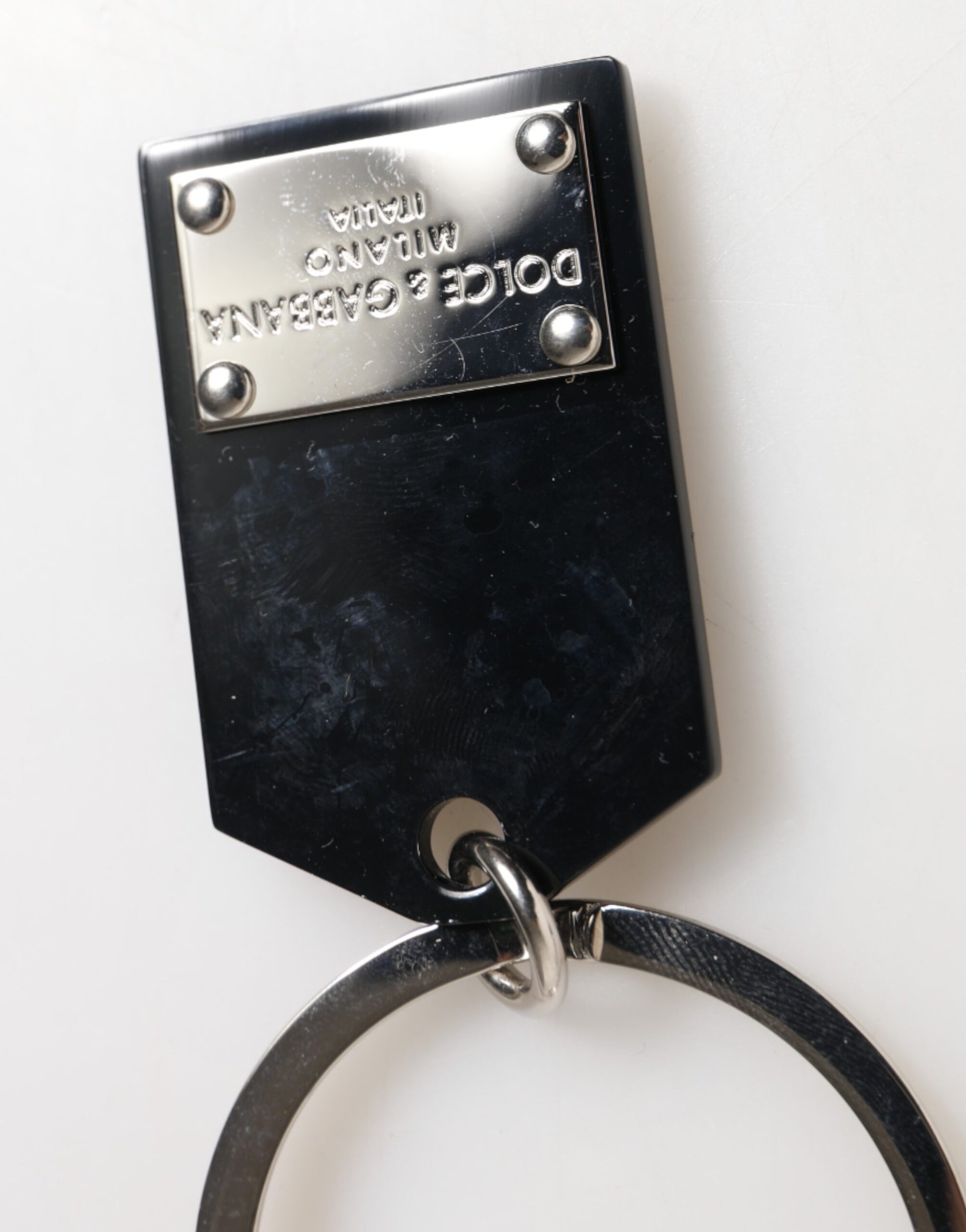 Black Sint Glass Plaque DG Logo Metal PlateKeychain Keyring
