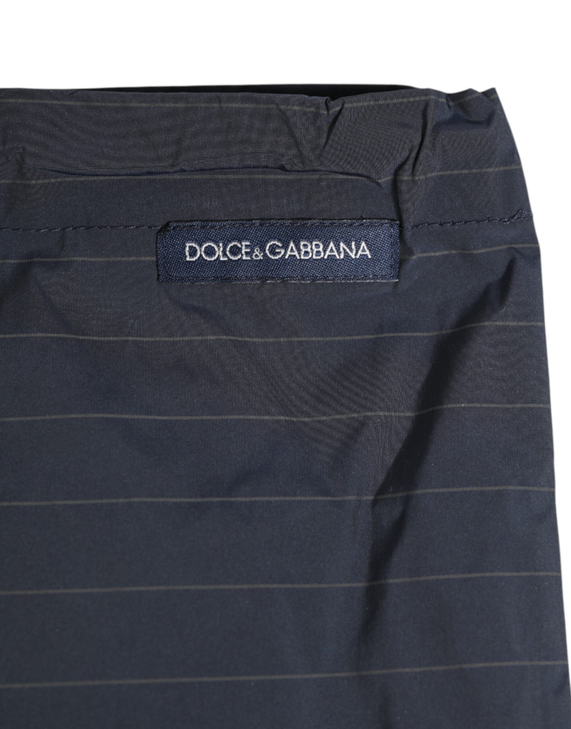 Navy Blue Polyester Pinstripe Men Shorts Swimwear