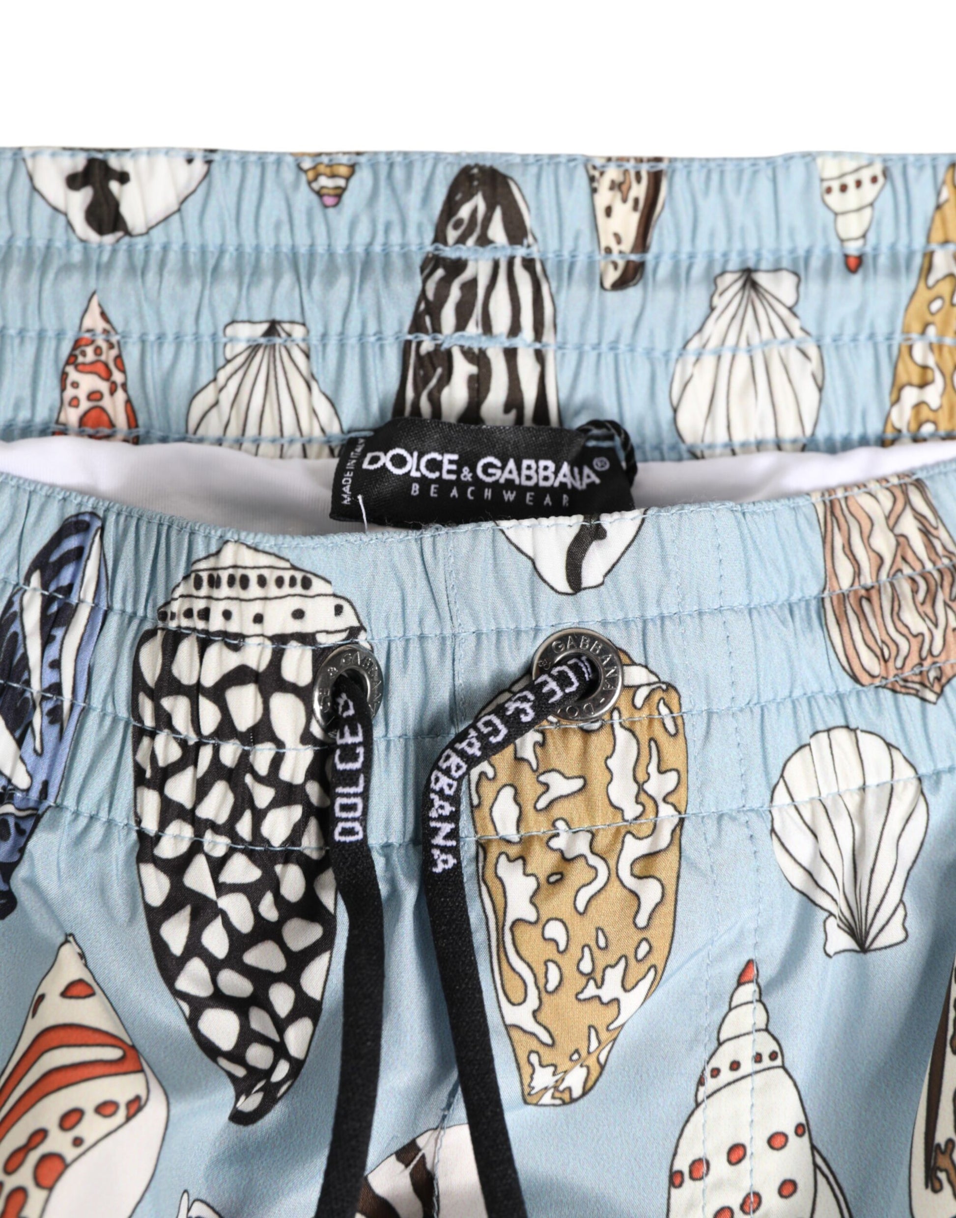 Blue Seashell Print Nylon Men Shorts Swimwear