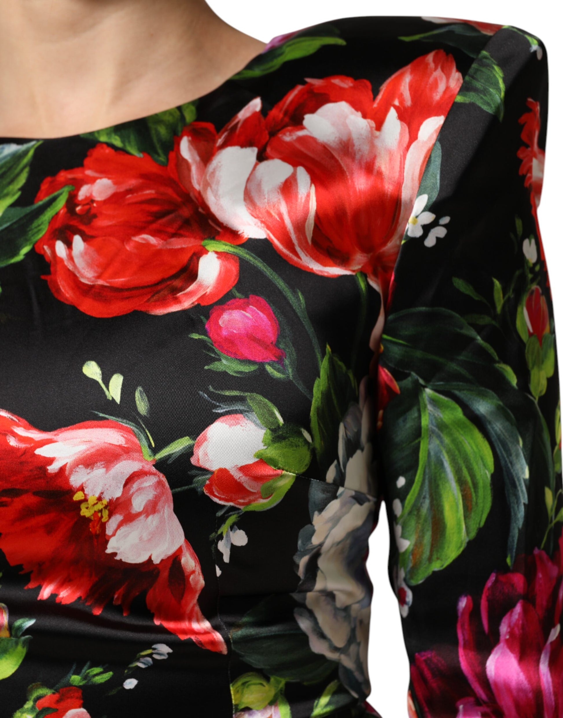 Black Floral Fiori Pittorici Mini Bodycon Dress