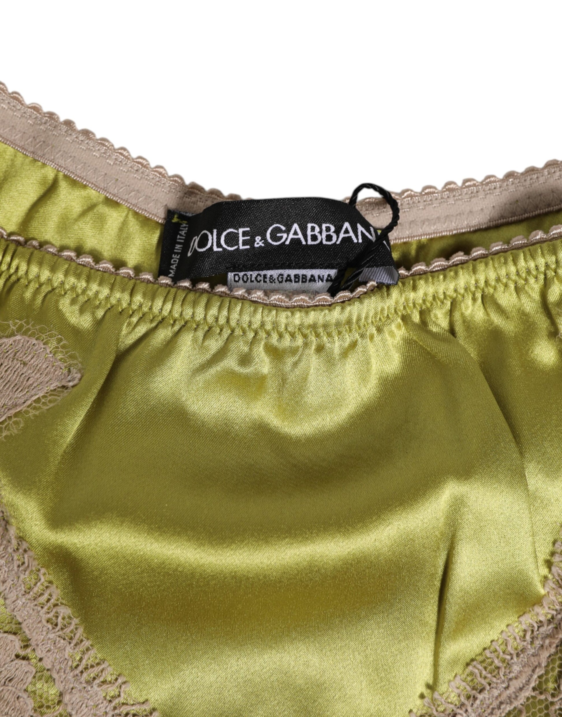 Green Silk Satin Lace Trim New Slip Underwear