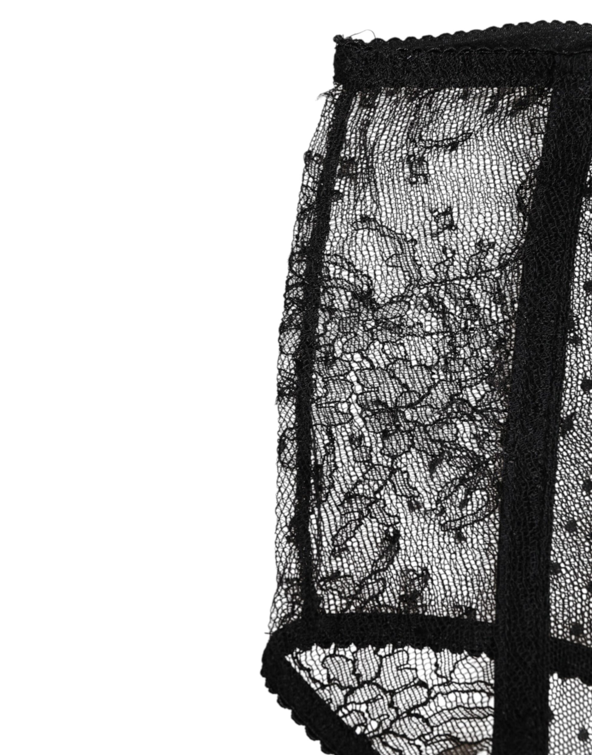 Black Sheer Polka Dot Lace High Waist Underwear
